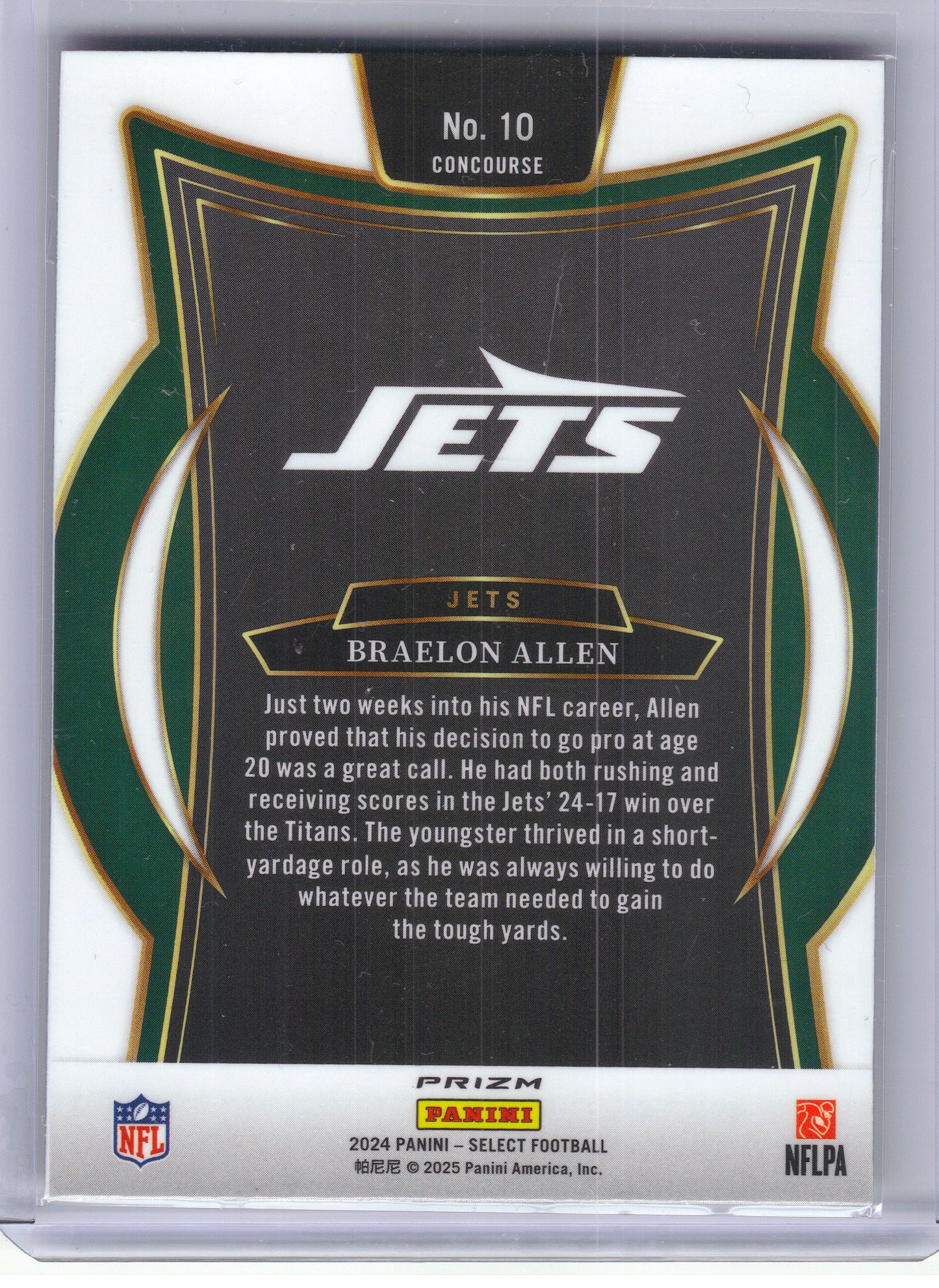 2024 Panini Select #10 Braelon Allen Red & Yellow Prizm Shock New York Jets RC