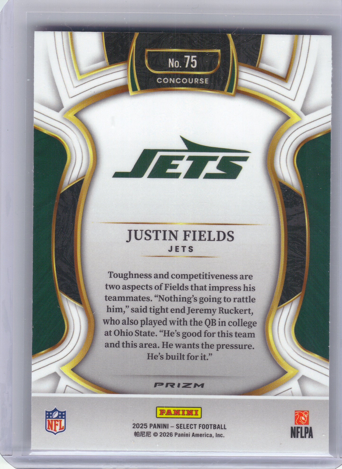 2025 Panini Select #75 Justin Fields Pink Prizm Shock New York Jets