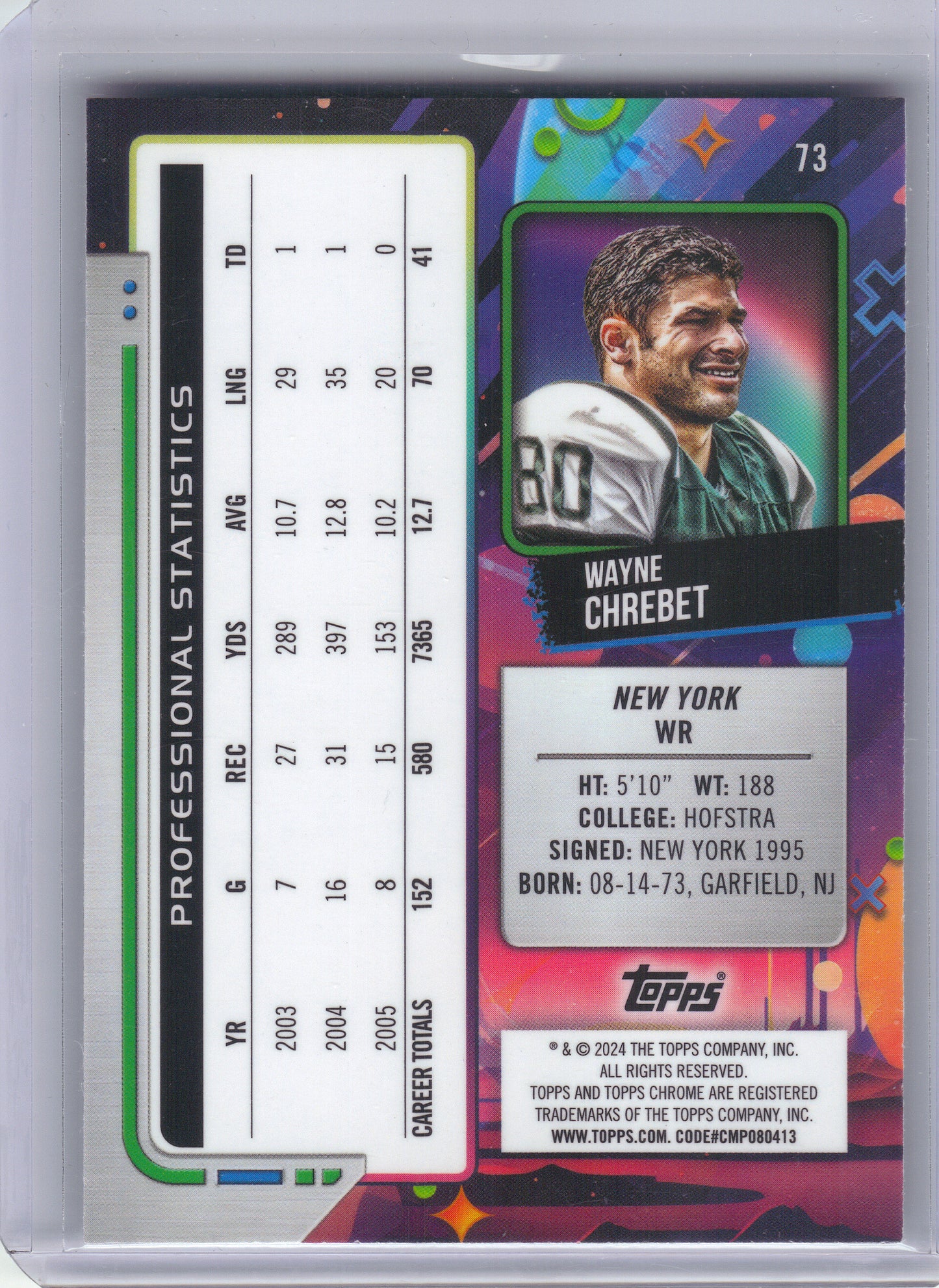 2024 Topps Chrome Cosmic #73 Wayne Chrebet White Hole Refractors New York Jets