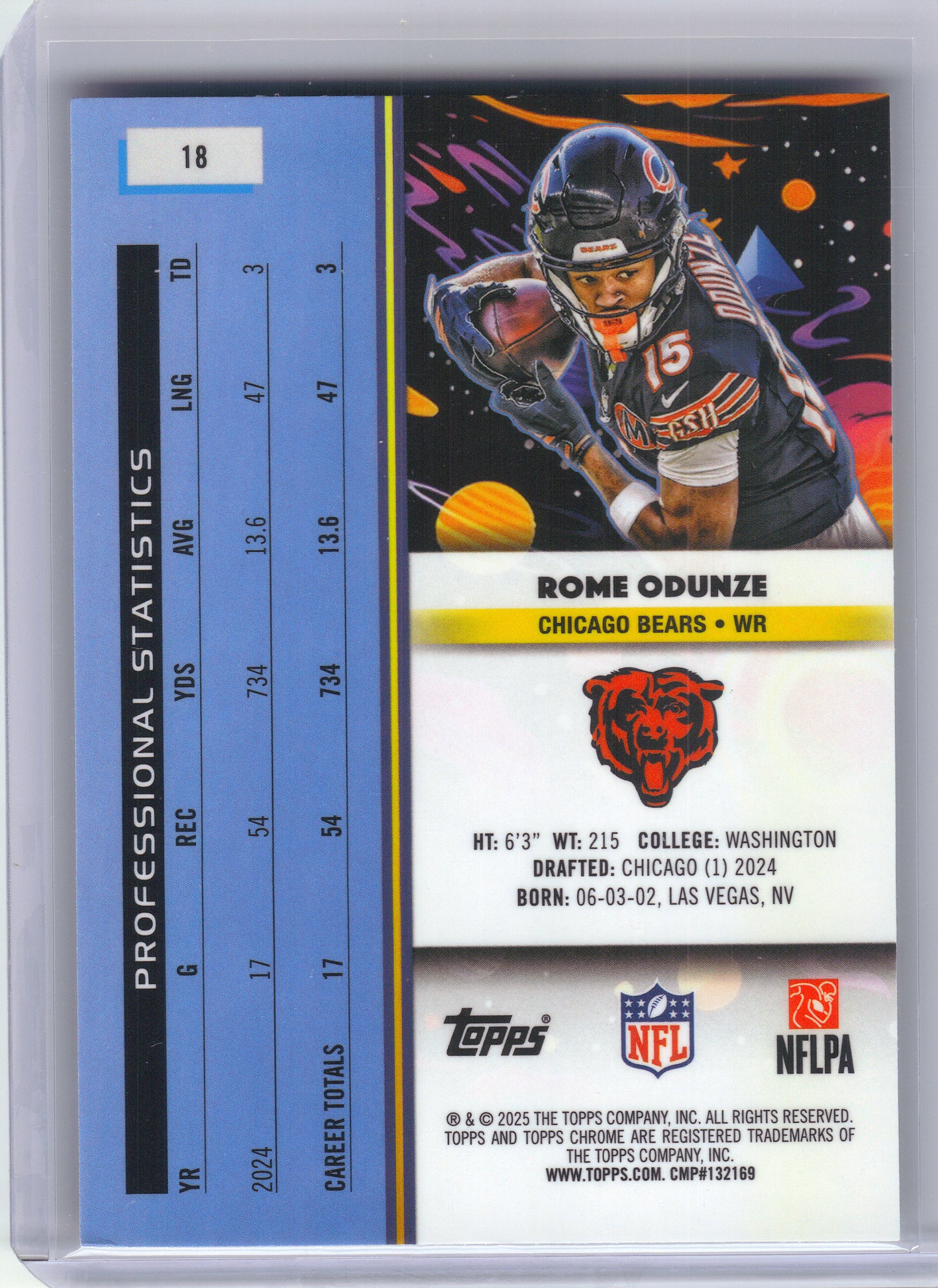 2025 Topps Chrome Cosmic #18 Rome Odunze Chicago Bears