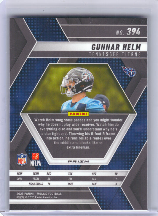 2025 Panini Mosaic #394 Gunnar Helm Mosaic Green Tennessee Titans RC
