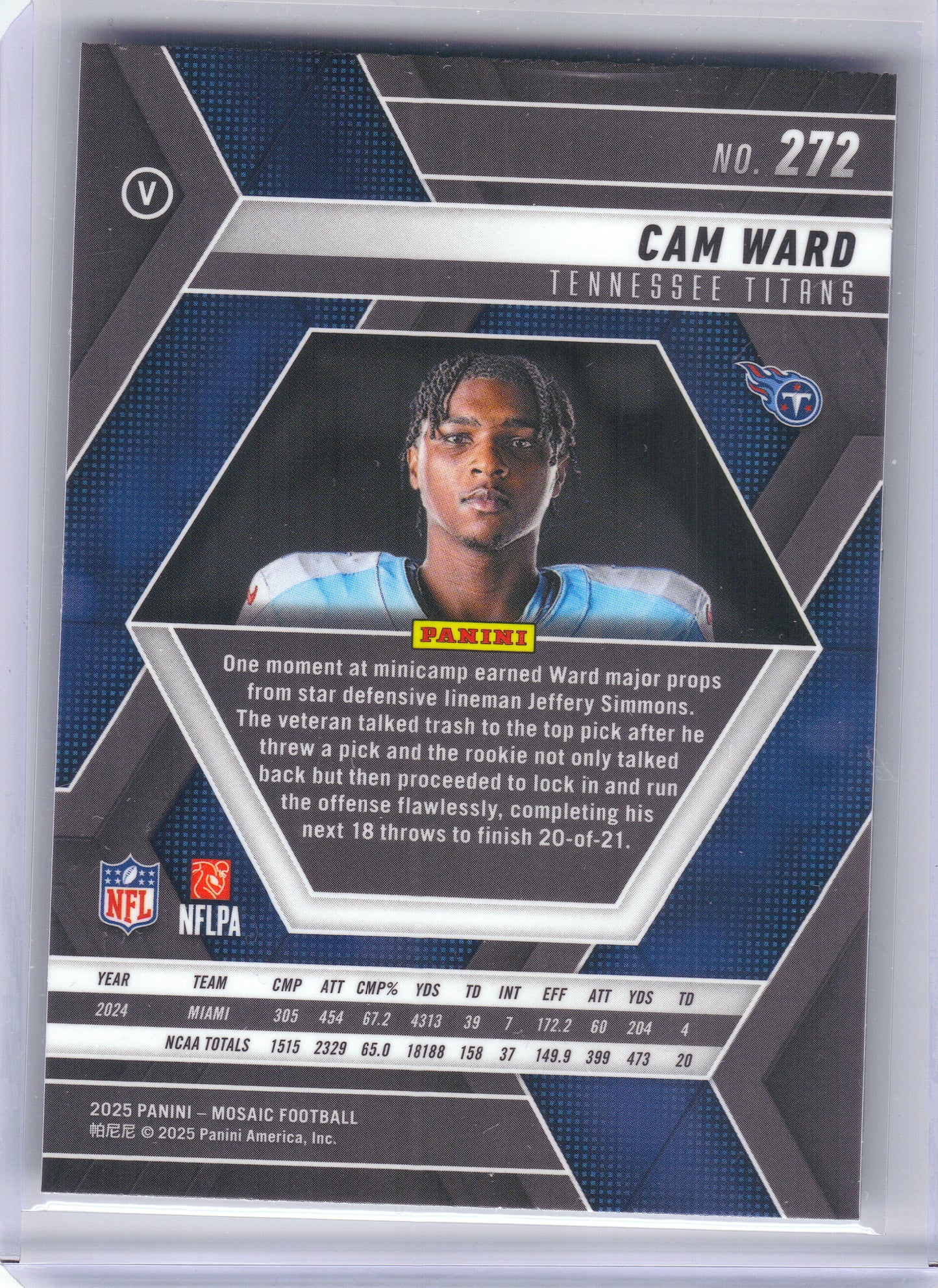 2025 Panini Mosaic #272 Cam Ward Variation Tennessee Titans RC