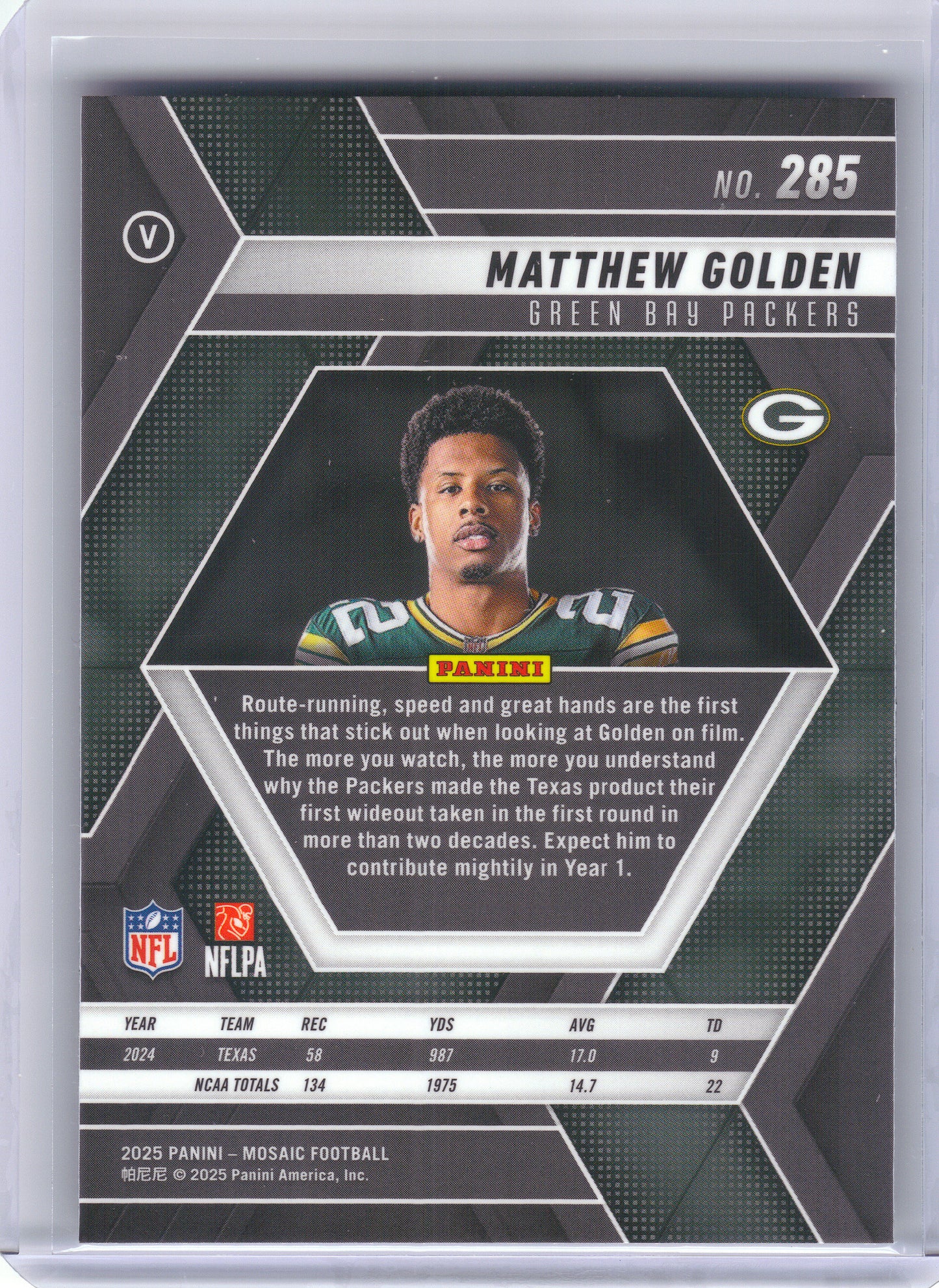 2025 Panini Mosaic #285 Matthew Golden V Green Bay Packers RC