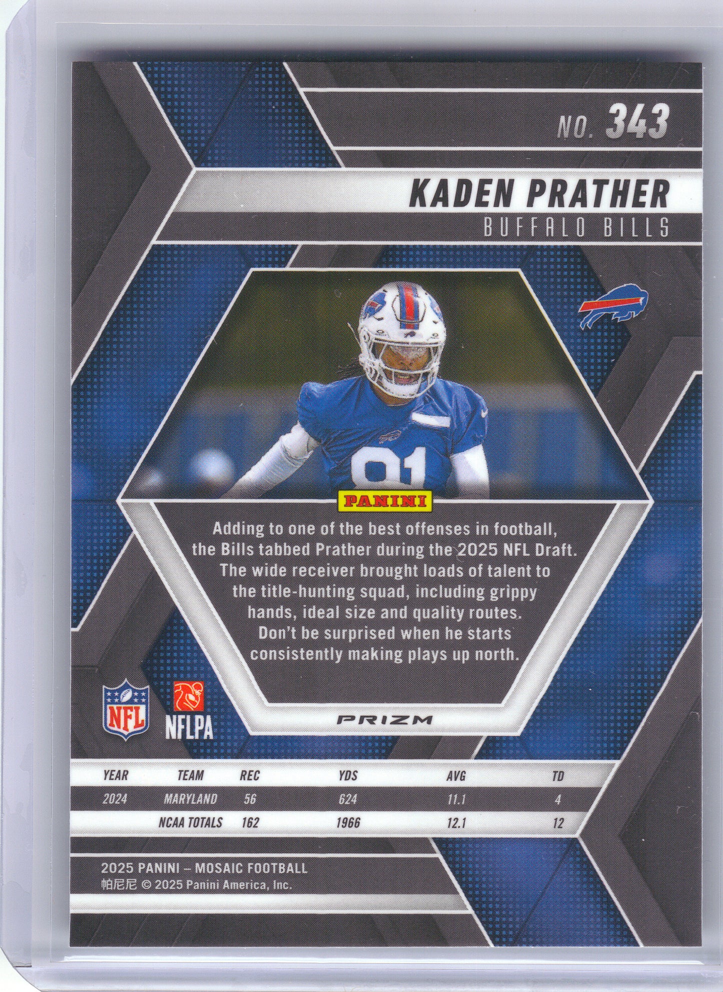 2025 Panini Mosaic #343 Kaden Prather Mosaic Buffalo Bills RC