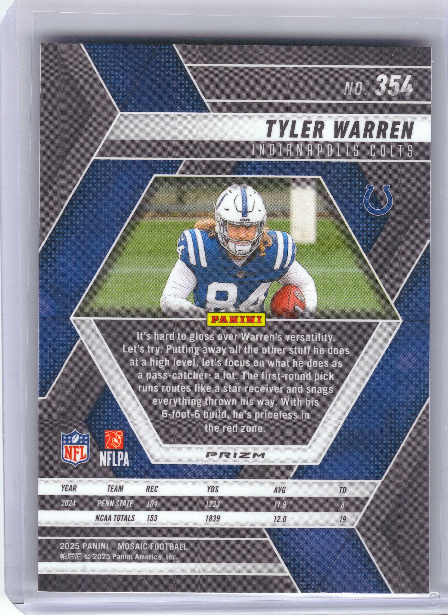 2025 Panini Mosaic #354 Tyler Warren Mosaic Red Indianapolis Colts RC