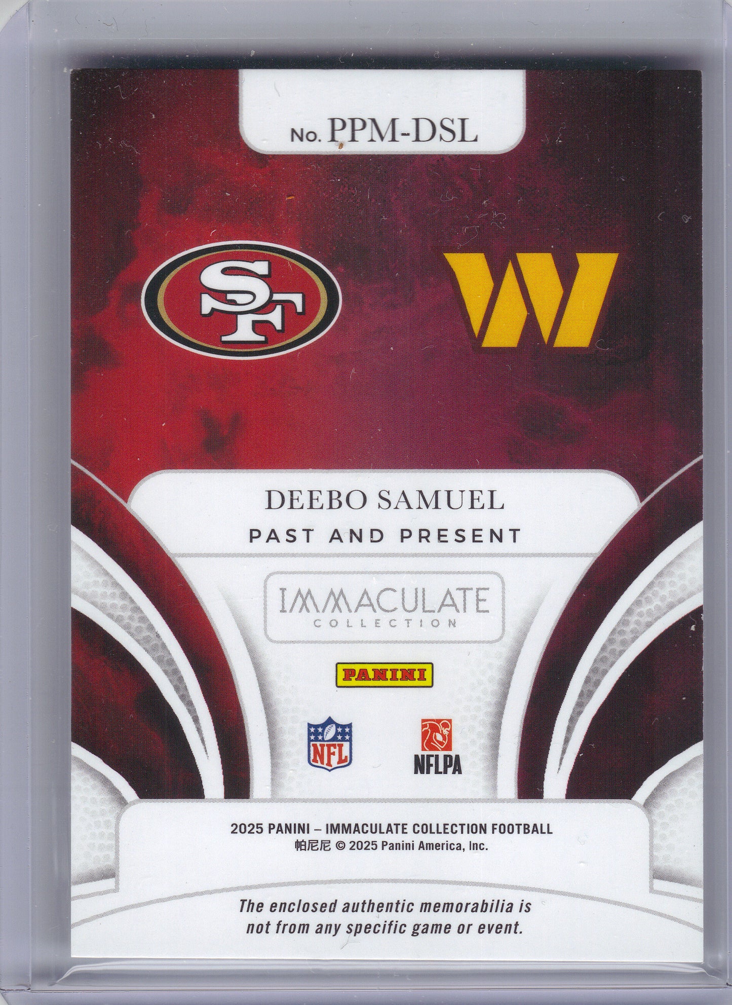 2024 Panini Immaculate Collection #PPM-DSL Deebo Samuel Past and Present #'d/99 San Francisco 49ers SN,MEM
