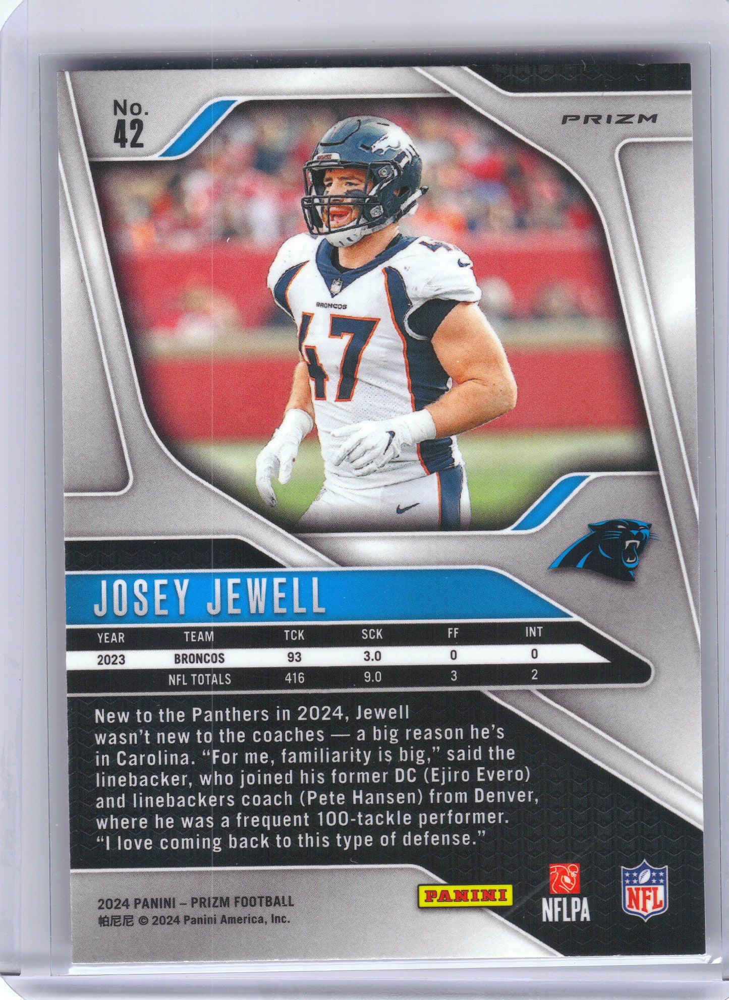 2024 Panini Prizm #42 Josey Jewell Pink Wave Carolina Panthers