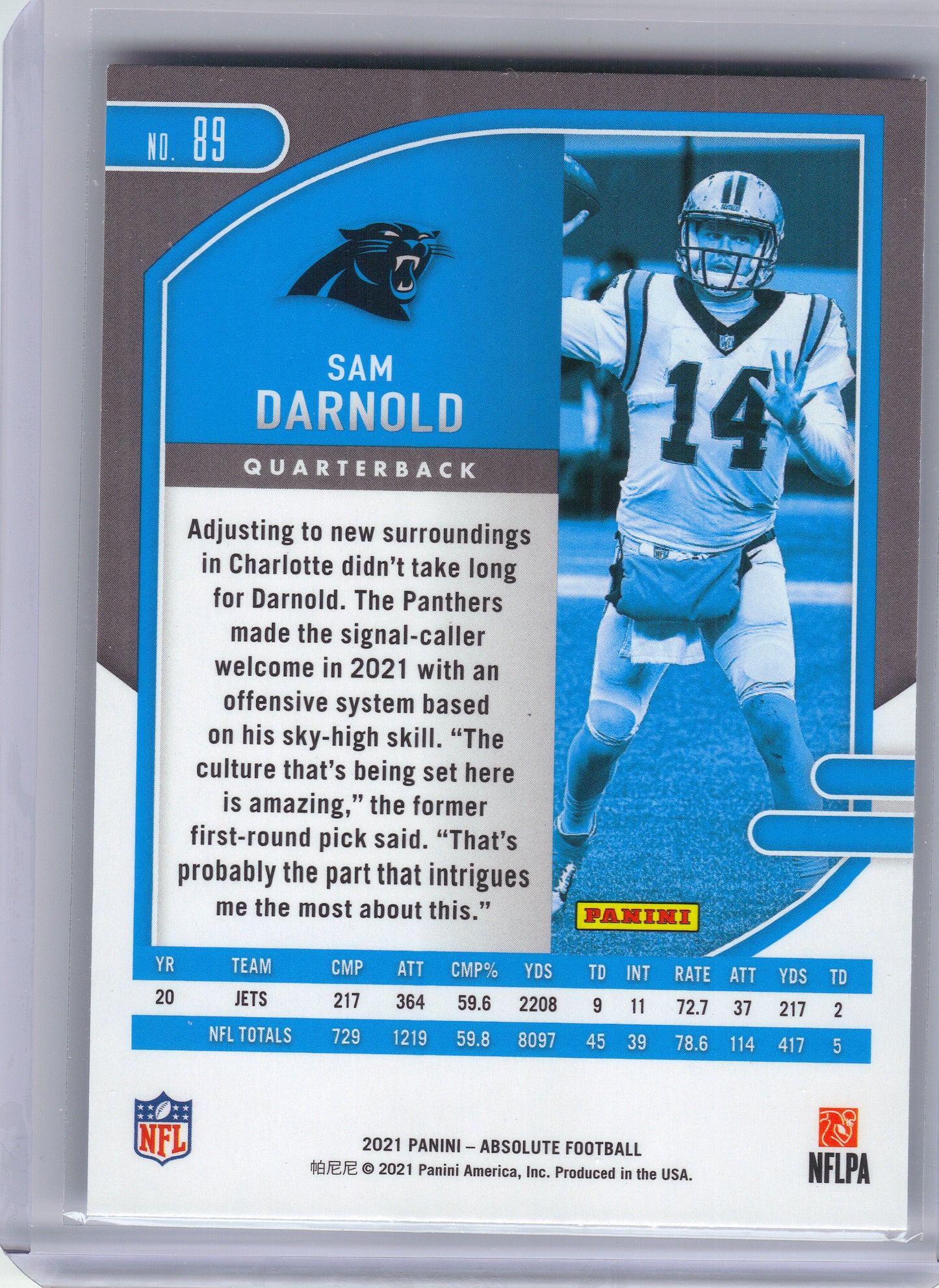 2021 Panini Absolute #89 Sam Darnold Green Carolina Panthers