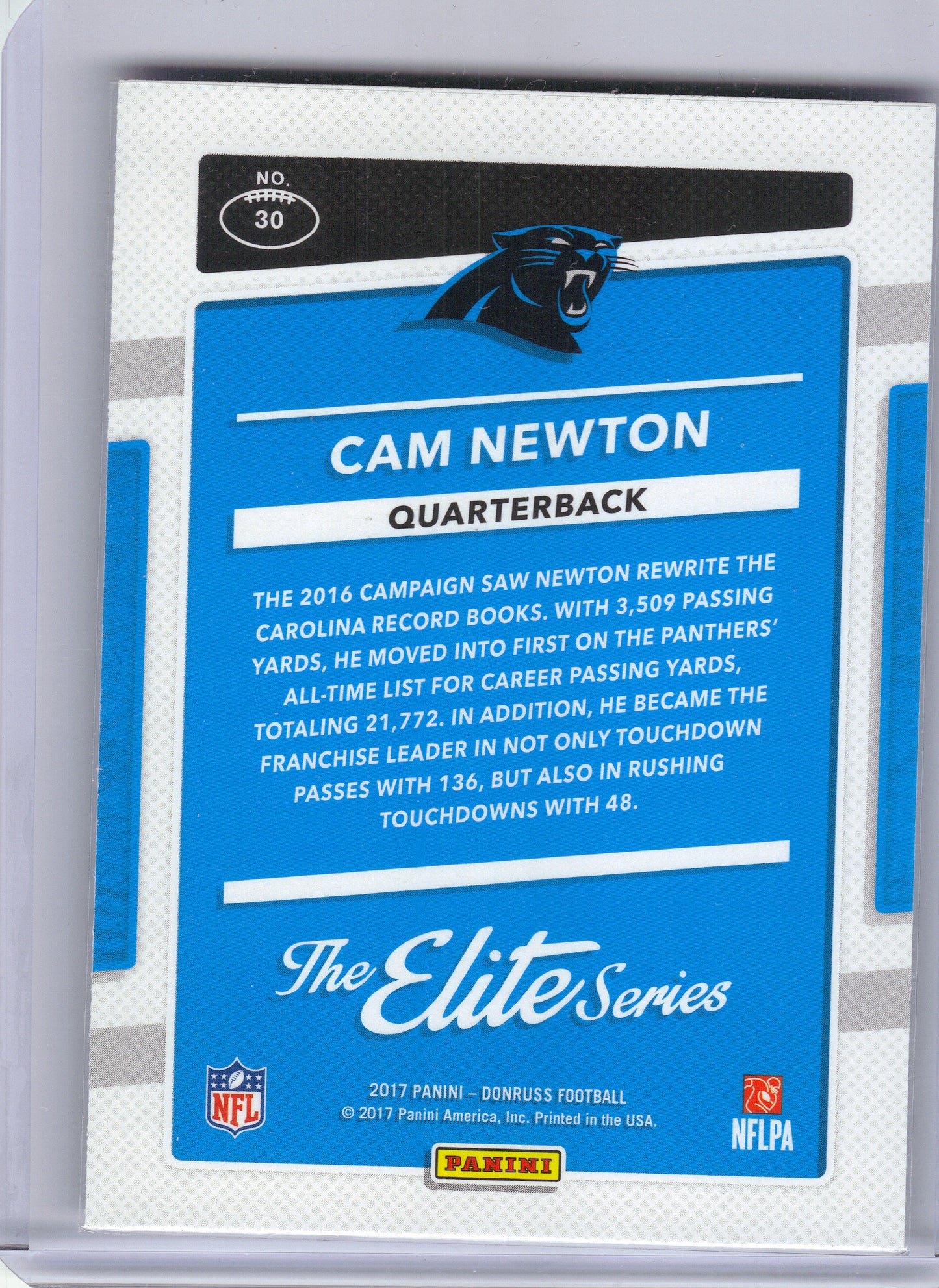 2017 Donruss #30 Cam Newton The Elite Series Carolina Panthers