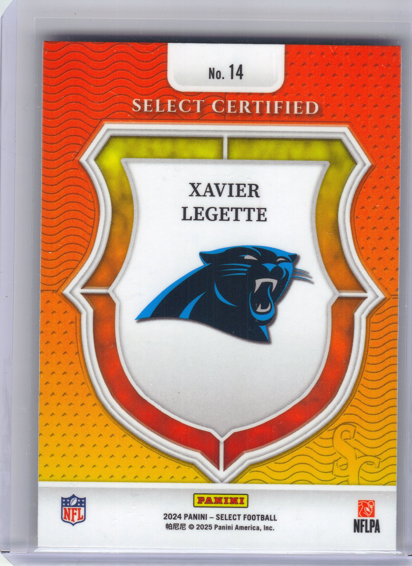 2024 Panini Select #14 Xavier Legette Select Certified Rookies Carolina Panthers