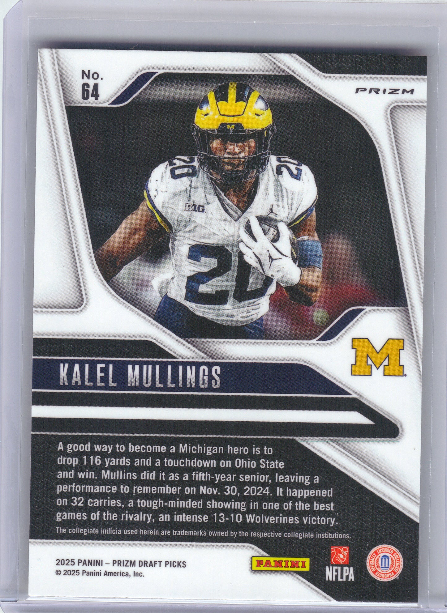 2025 Panini Prizm Draft Picks #64 Kalel Mullings Prizms Gold Ice Michigan Wolverines