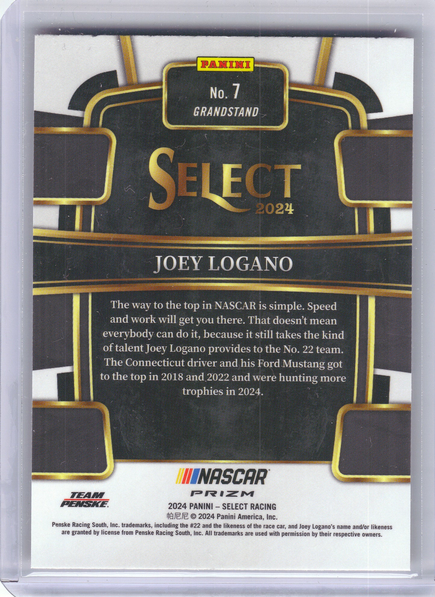 2024 Panini Select #7 Joey Logano Orange Flash Prizms Team Penske