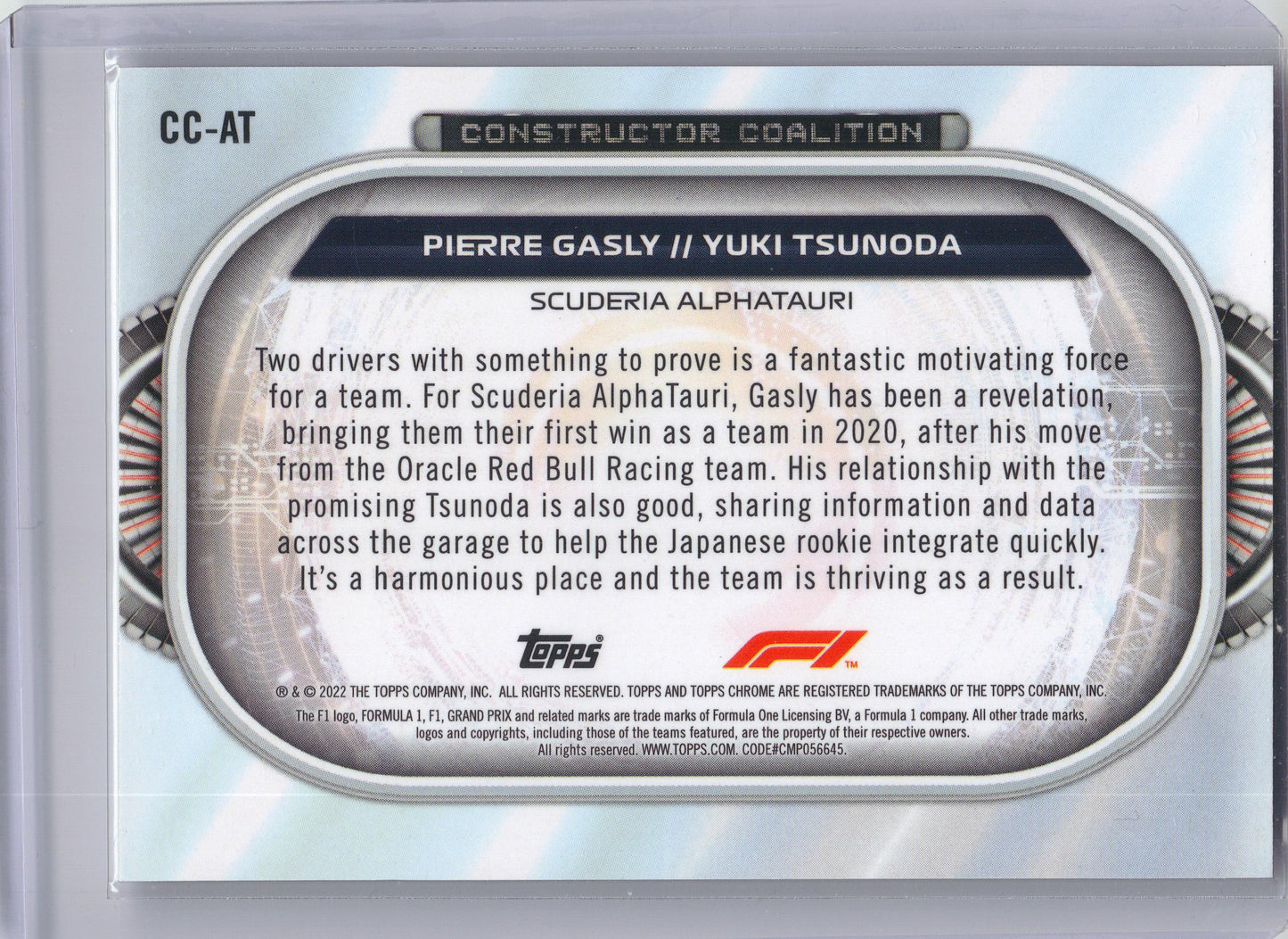 2022 Topps Chrome Formula 1 #CC-AT Pierre Gasly / Yuki Tsunoda Constructors Coalition Scuderia AlphaTauri