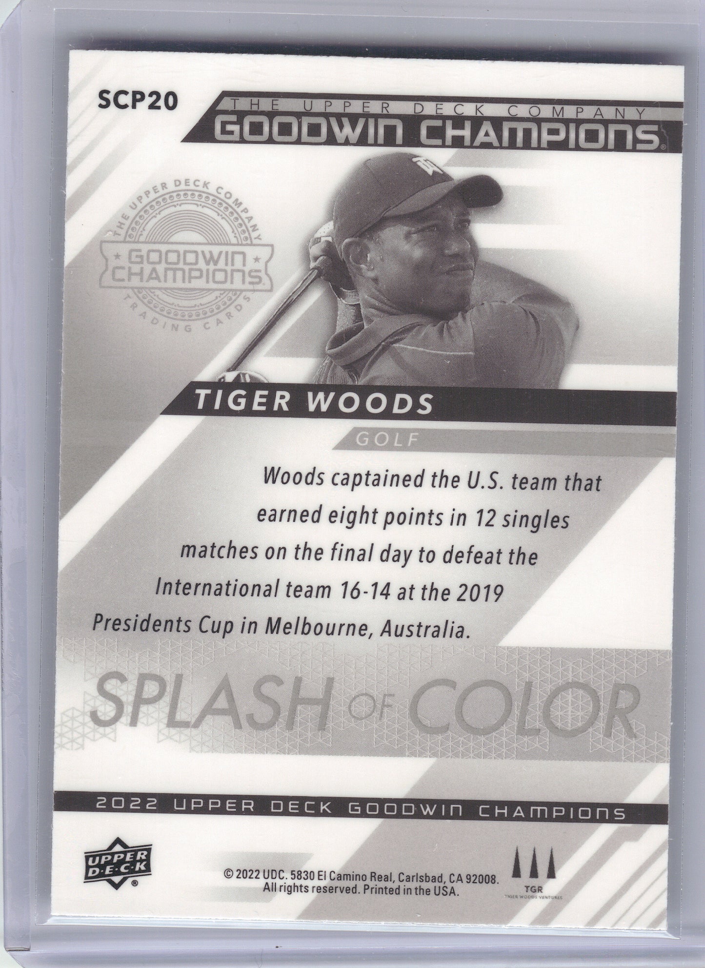 2022 Upper Deck Goodwin Champions #SCP20 Tiger Woods Splash of Color Platinum