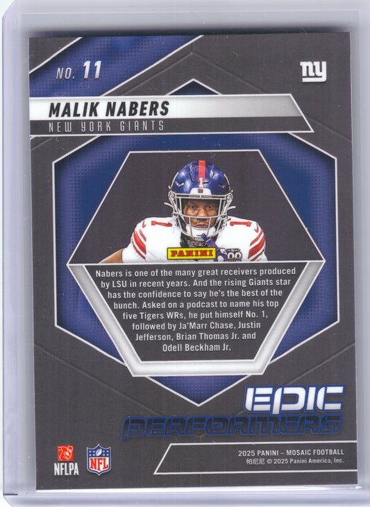 2025 Panini Mosaic #11 Malik Nabers Epic Performers New York Giants