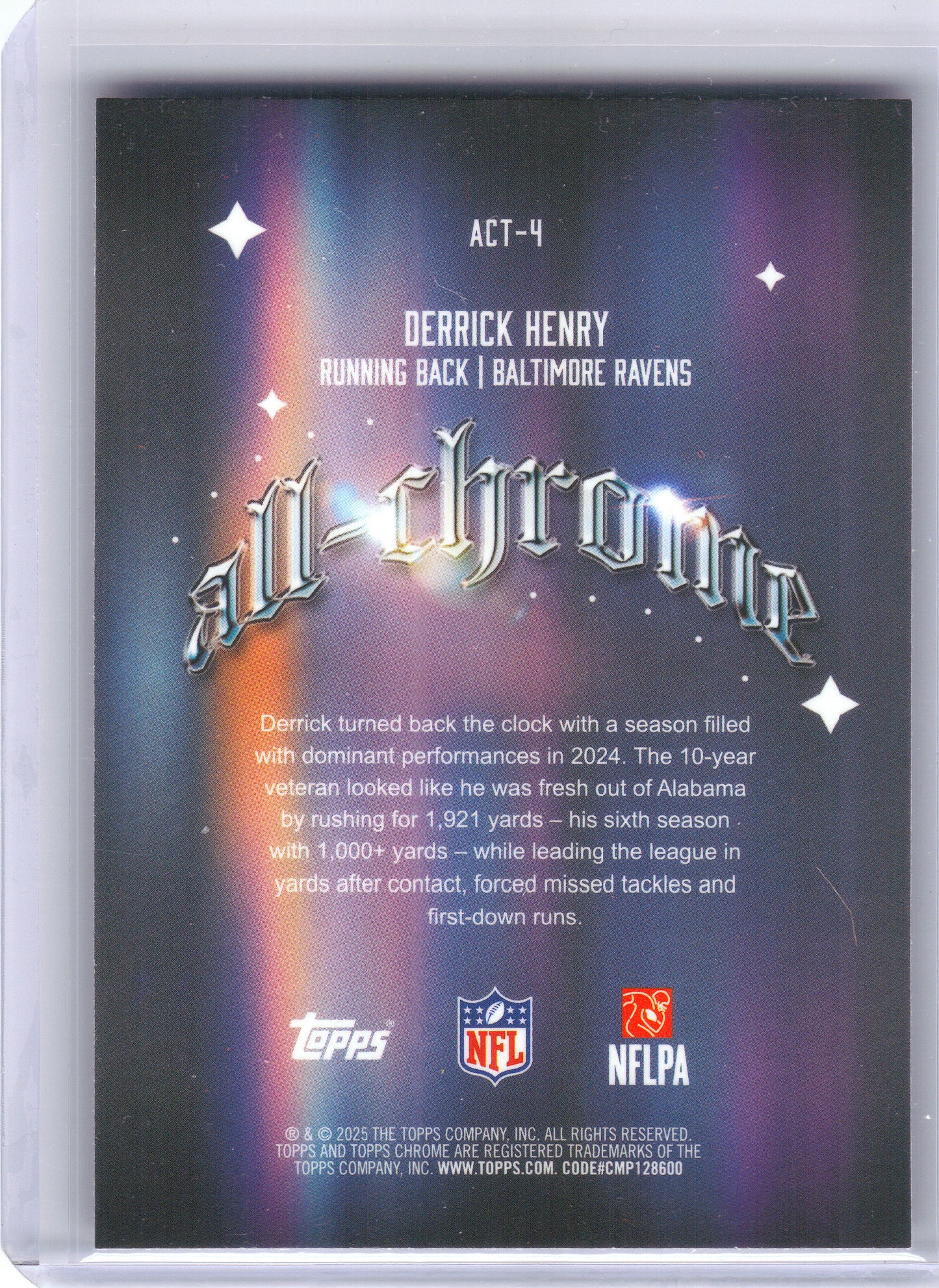 2025 Topps Chrome #ACT-4 Derrick Henry All Chrome Team Baltimore Ravens