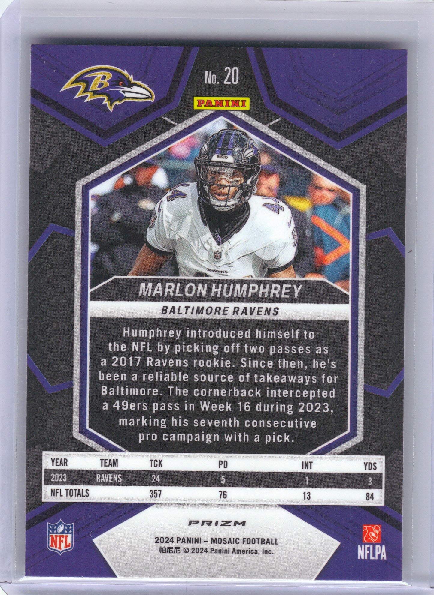 2024 Panini Mosaic #20 Marlon Humphrey Mosaic Baltimore Ravens