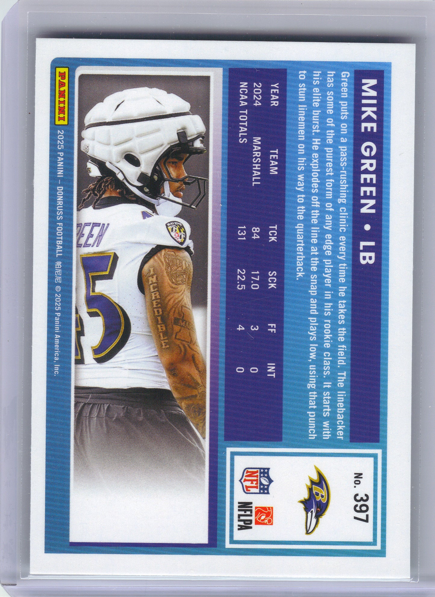 2025 Donruss #397 Mike Green Press Proofs Green Baltimore Ravens RC