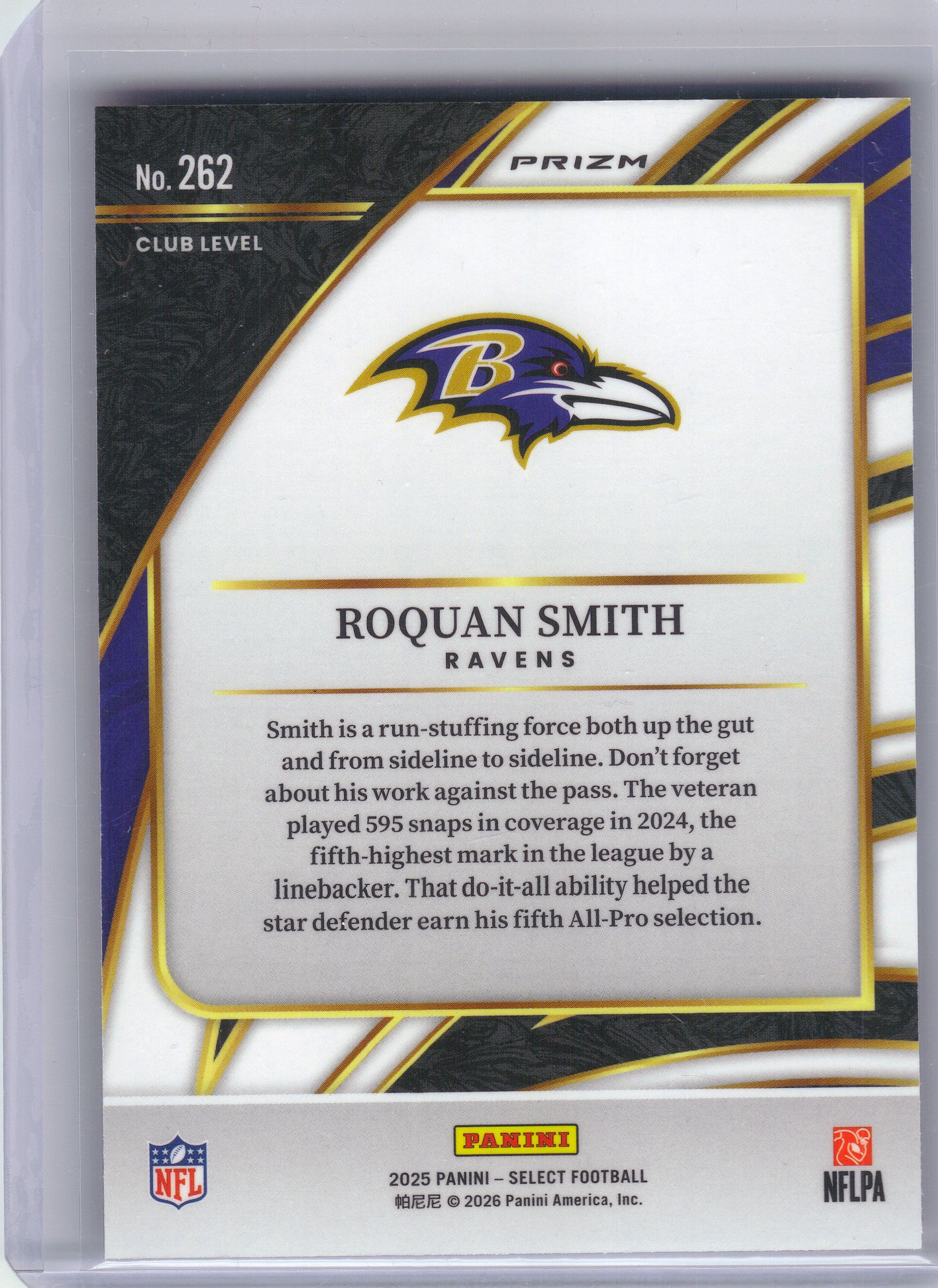 2025 Panini Select #262 Roquan Smith Pink Prizm Shock Baltimore Ravens