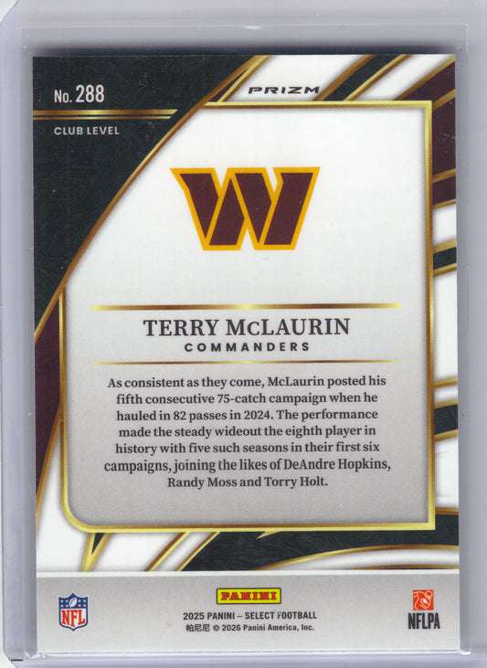2025 Panini Select #288 Terry McLaurin Silver Prizm Washington Commanders