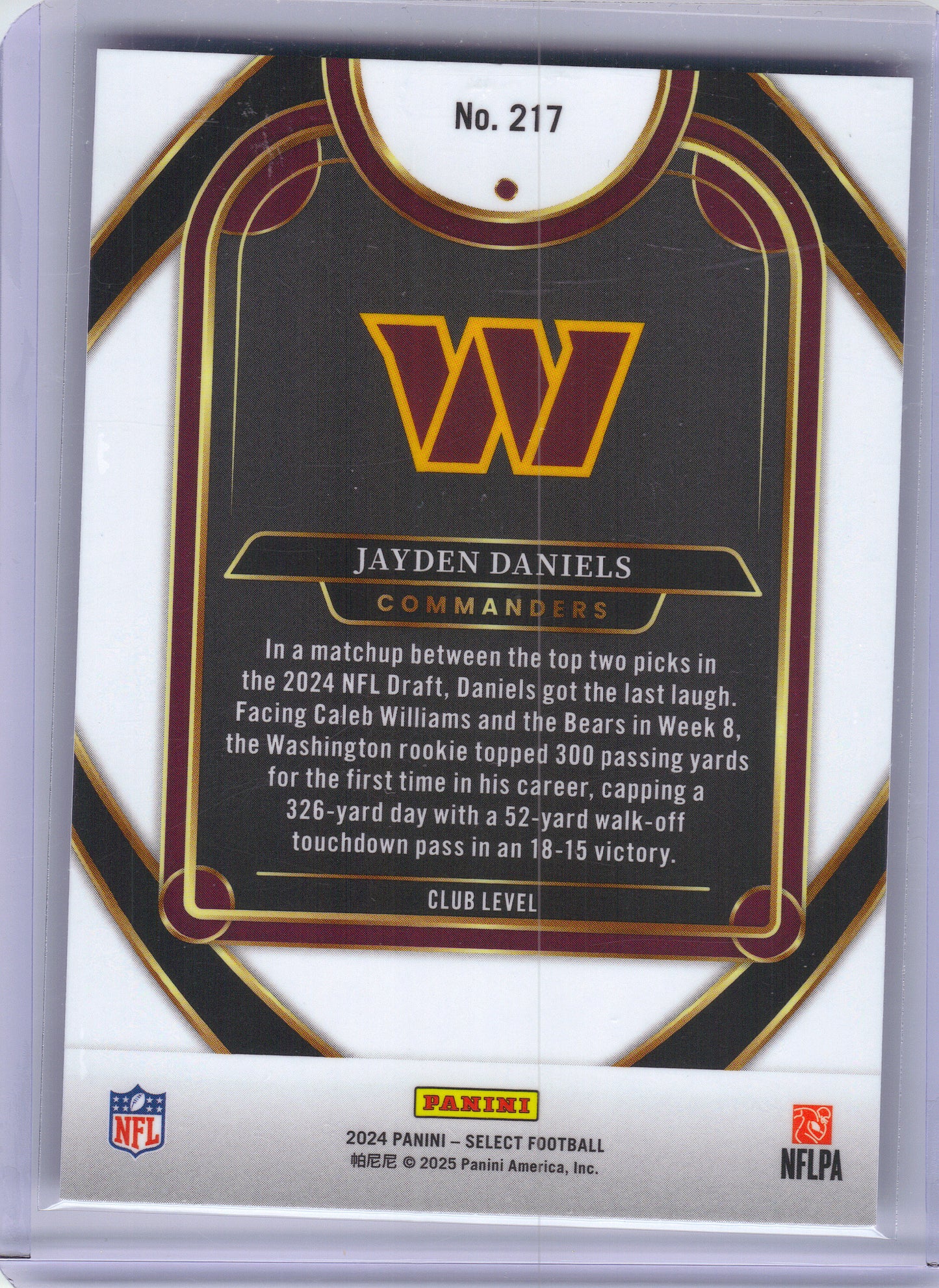 2024 Panini Select #217 Jayden Daniels Washington Commanders RC