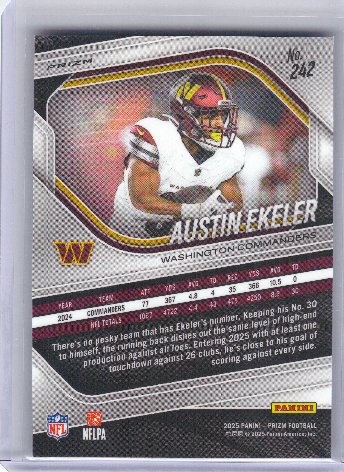 2025 Panini Prizm #242 Austin Ekeler Red White and Blue Washington Commanders