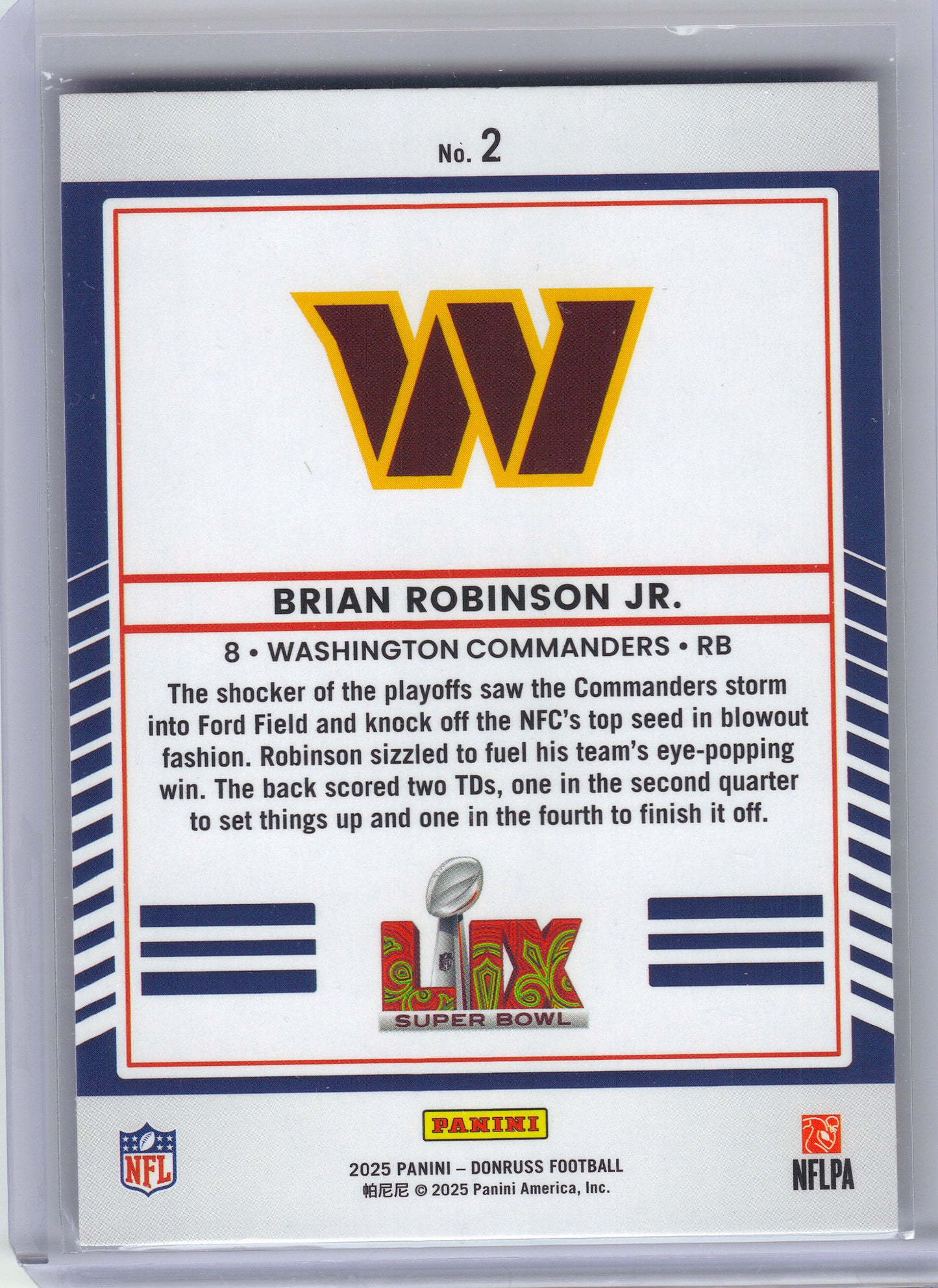 2025 Donruss #2 Brian Robinson Jr. Road to the Super Bowl Divisional Round Washington Commanders