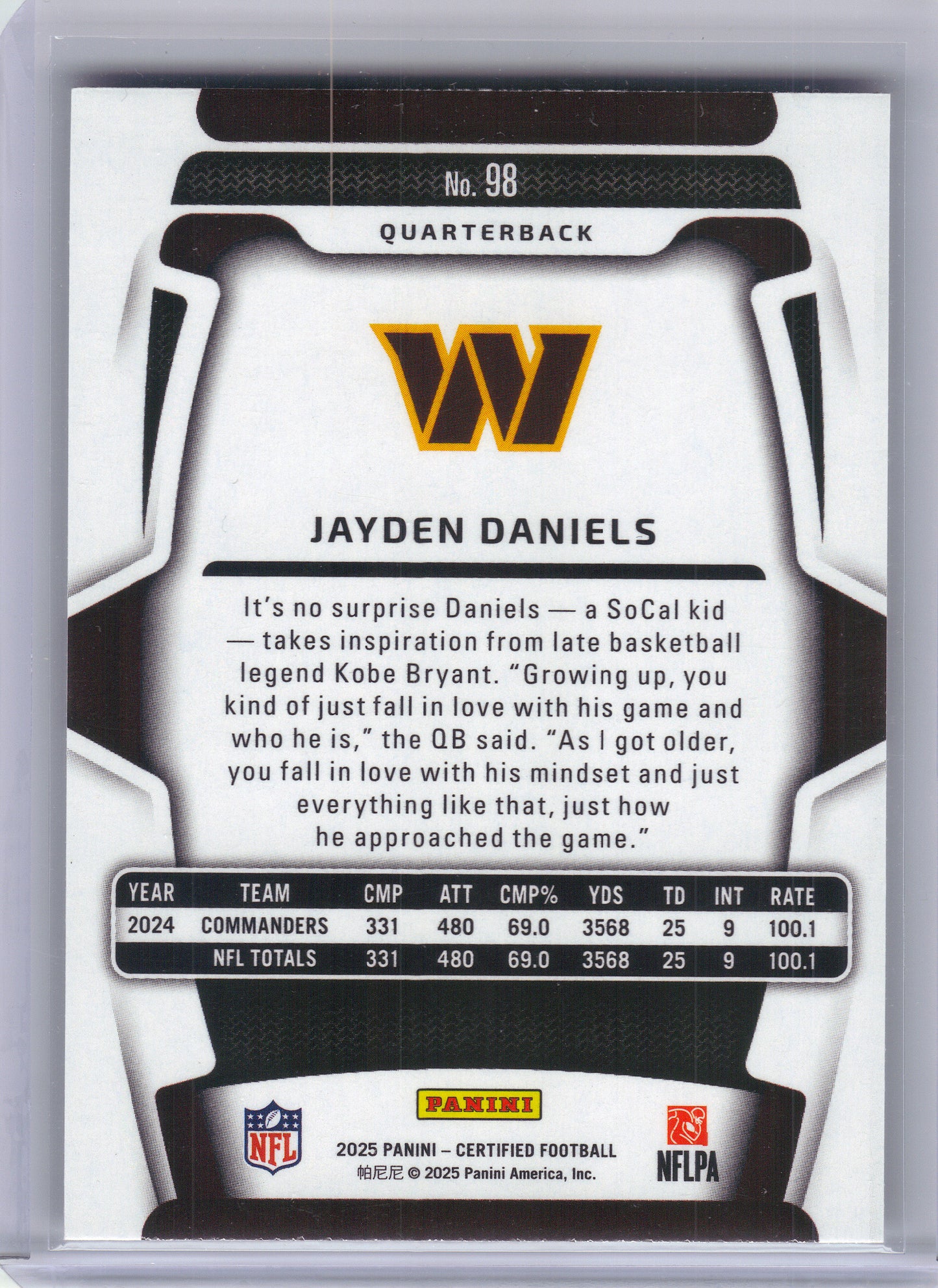 2025 Panini Certified #98 Jayden Daniels Washington Commanders