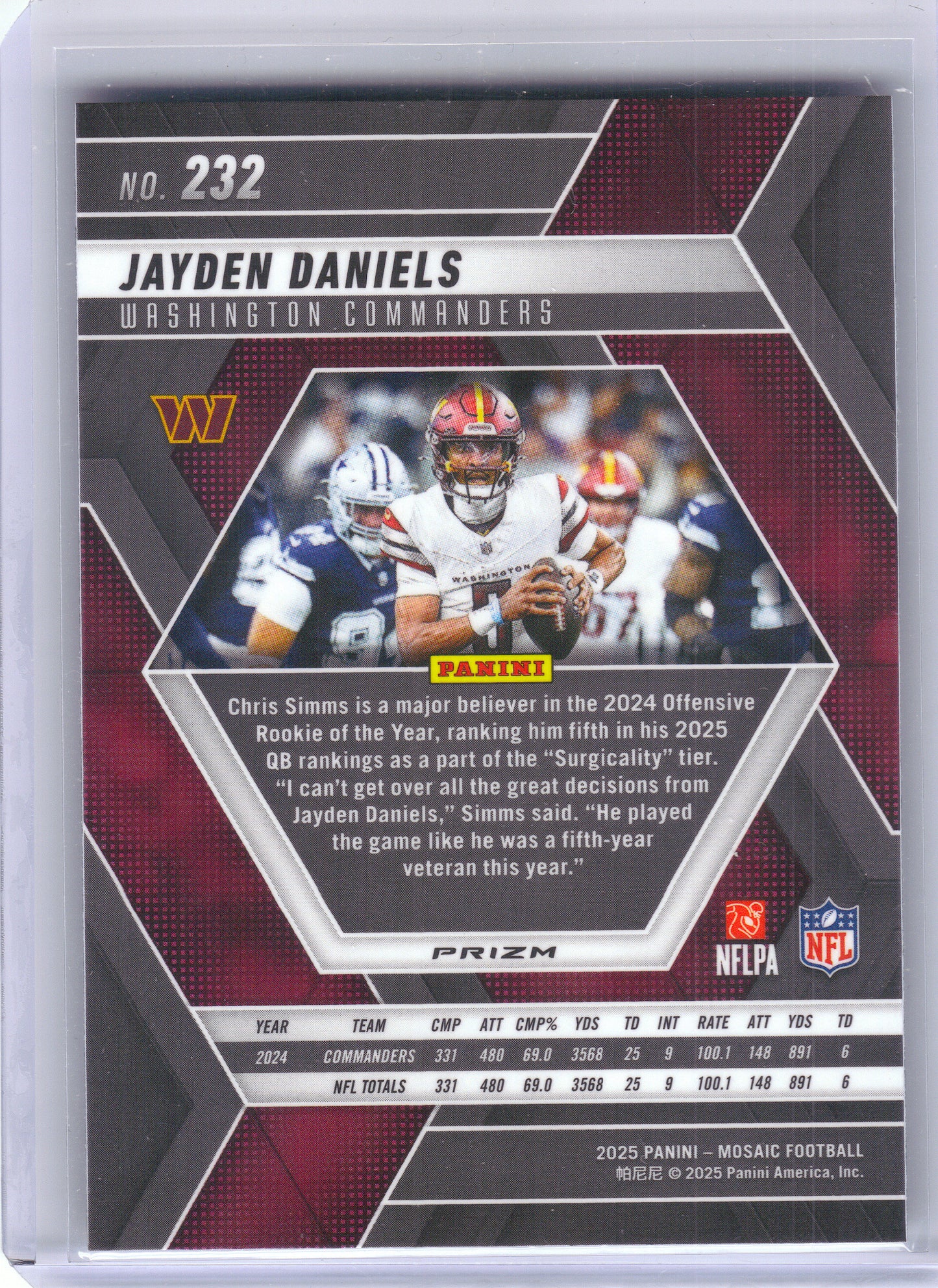 2025 Panini Mosaic #232 Jayden Daniels Silver Washington Commanders