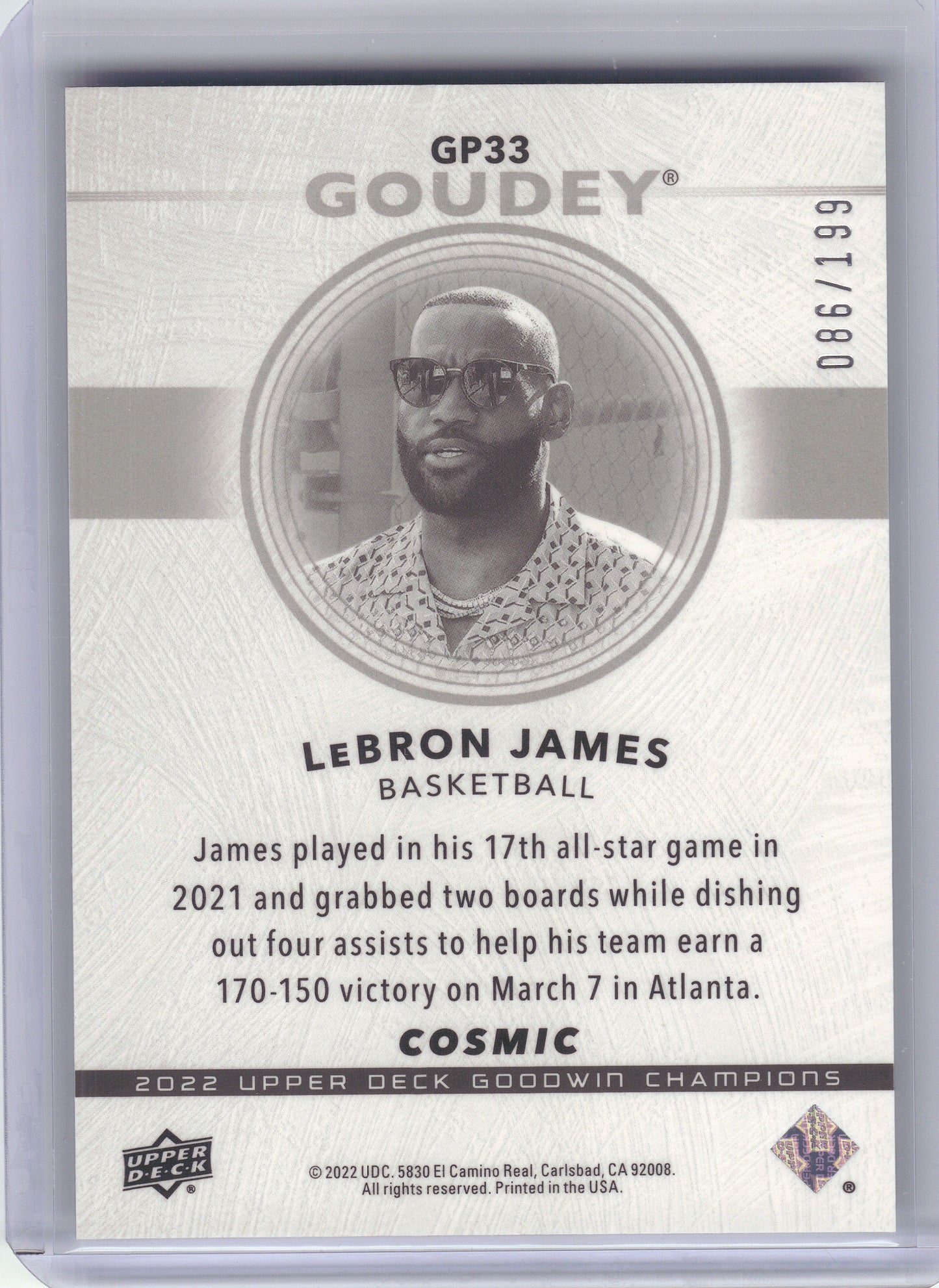 2022 Upper Deck Goodwin Champions #GP33 LeBron James Goudey Platinum Cosmic #/199 SN