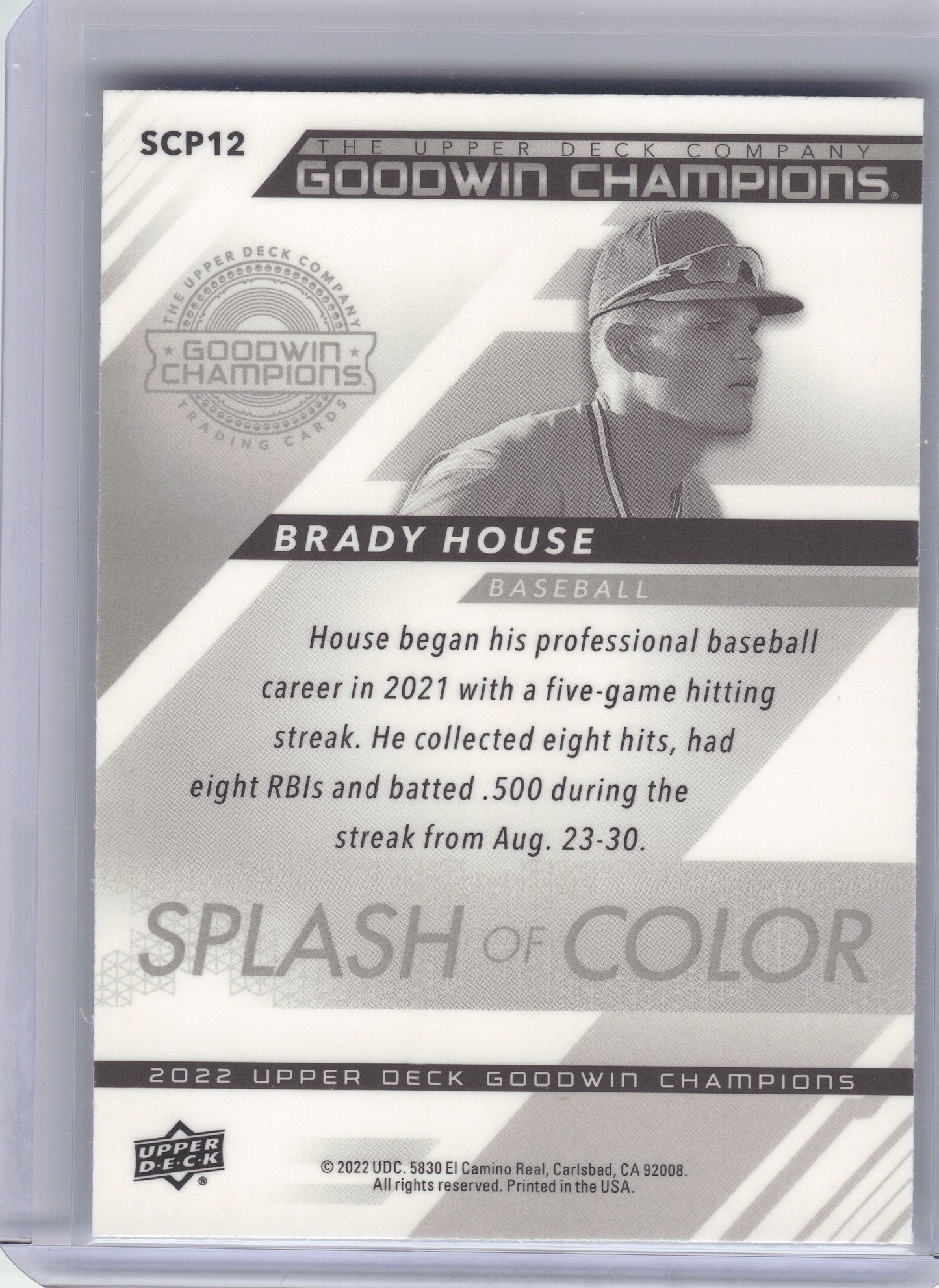 2022 Upper Deck Goodwin Champions #SCP12 Brady House Splash of Color Platinum
