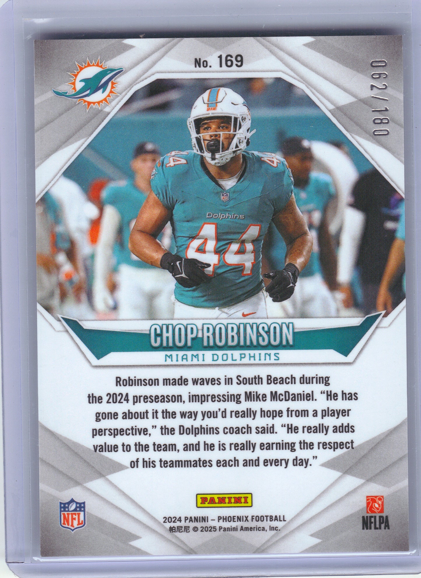 2024 Panini Phoenix #169 Chop Robinson Stars #/180 Miami Dolphins SN, RC