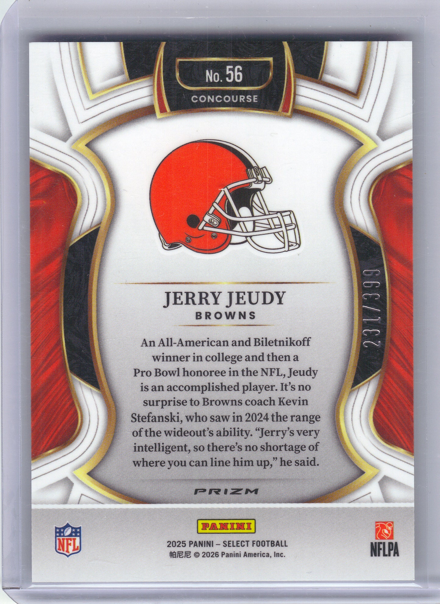 2025 Panini Select #56 Jerry Jeudy Tri-Color Prizm #/399 Cleveland Browns SN