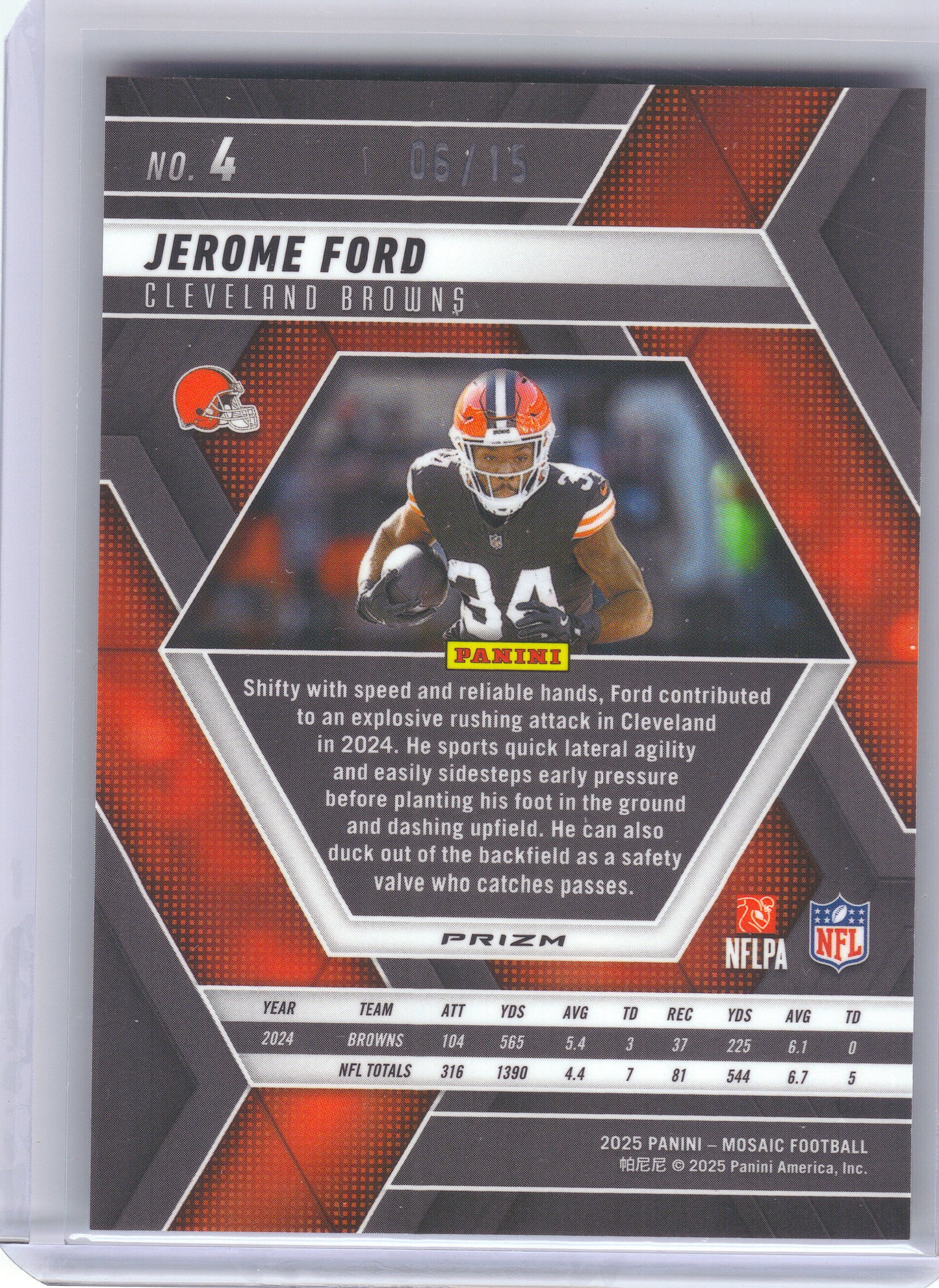 2025 Panini Mosaic #4 Jerome Ford Mosaic Tessellation #/15 Cleveland Browns SN