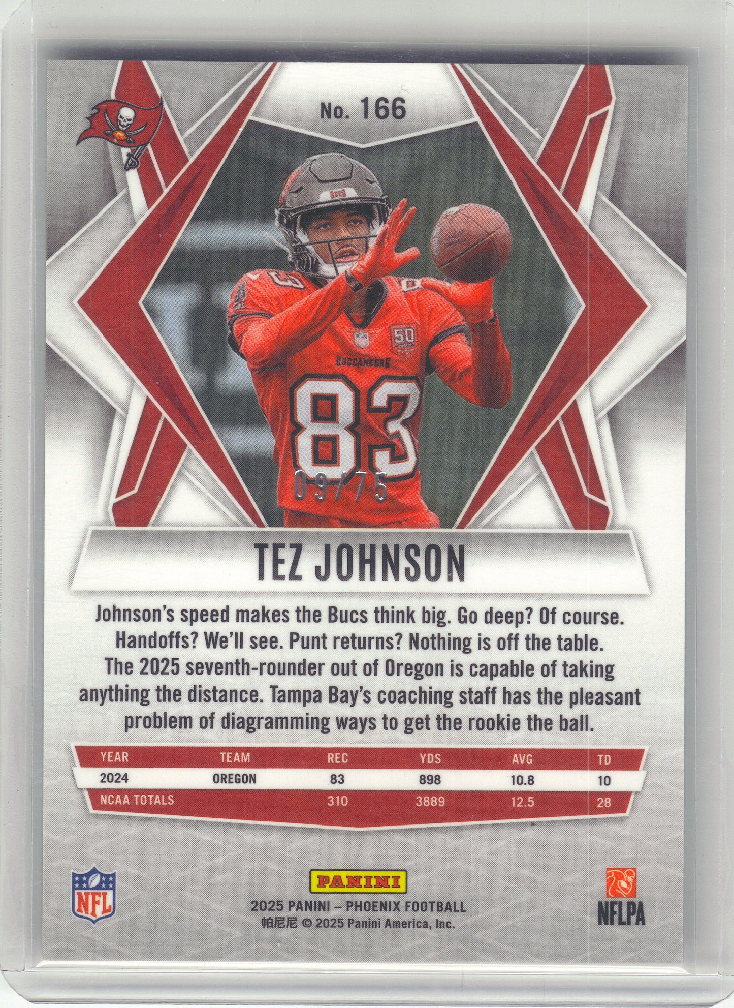 2025 Panini Phoenix #166 Tez Johnson Lime Green Mojo Prizm #/75 Tampa Bay Buccaneers SN,RC