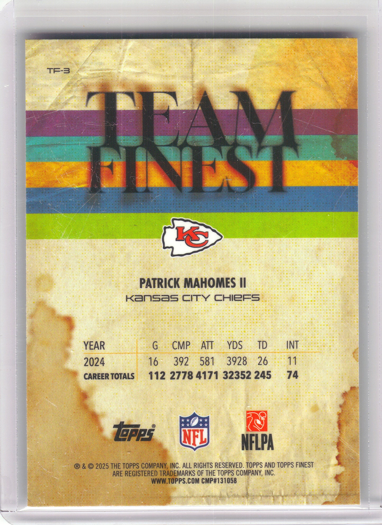 2025 Finest #TF-3 Patrick Mahomes II Team Finest Kansas City Chiefs