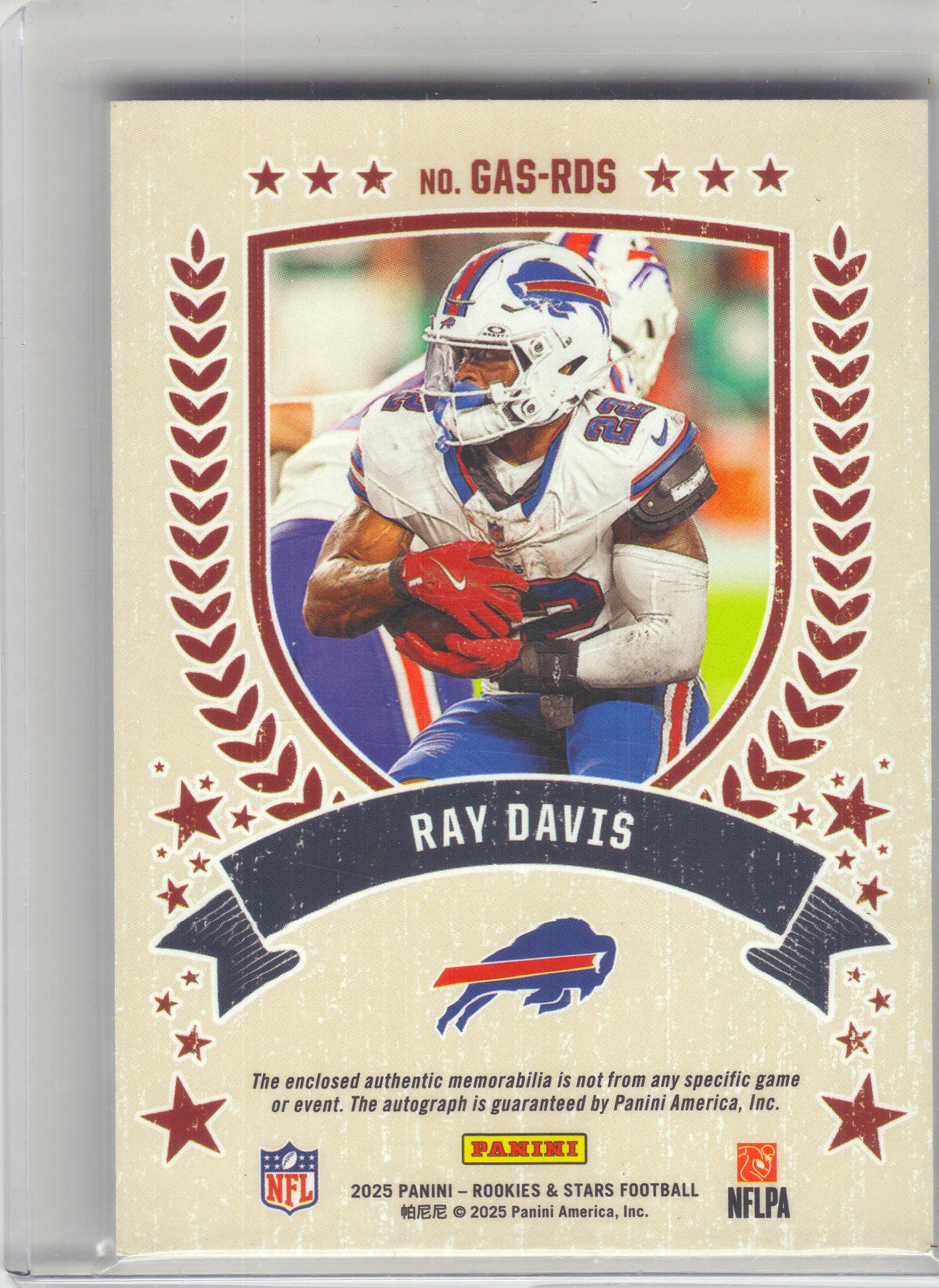 2025 Panini Rookies & Stars #GAS-RDS Ray Davis Great American Signatures #/99 Buffalo Bills SN,MEM,AU