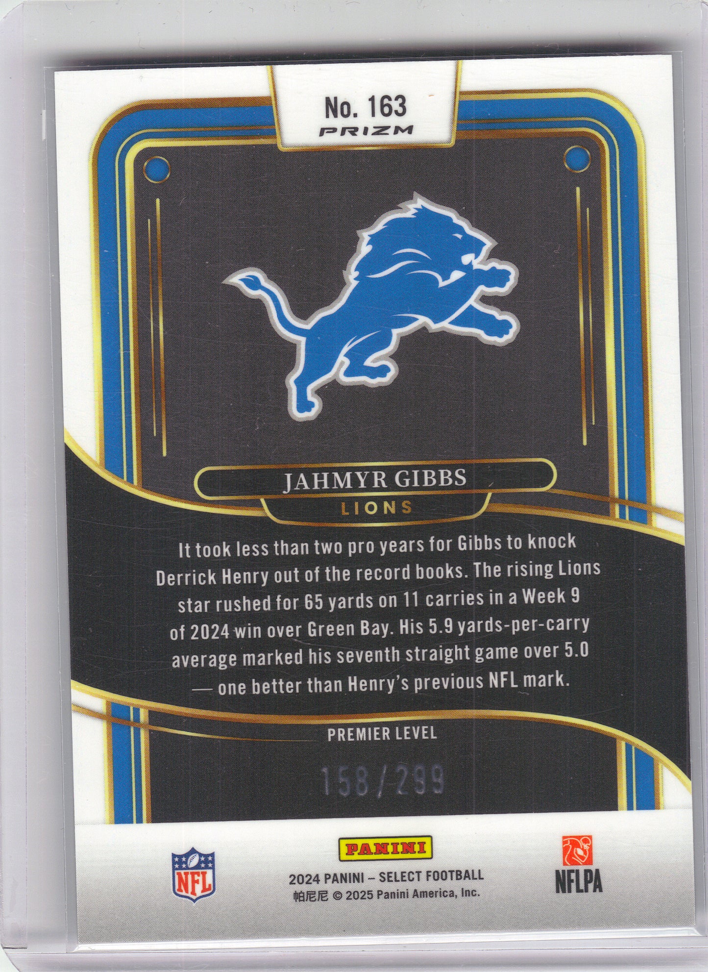 2024 Panini Select #163 Jahmyr Gibbs Copper Prizm Shock #/299 Detroit Lions SN