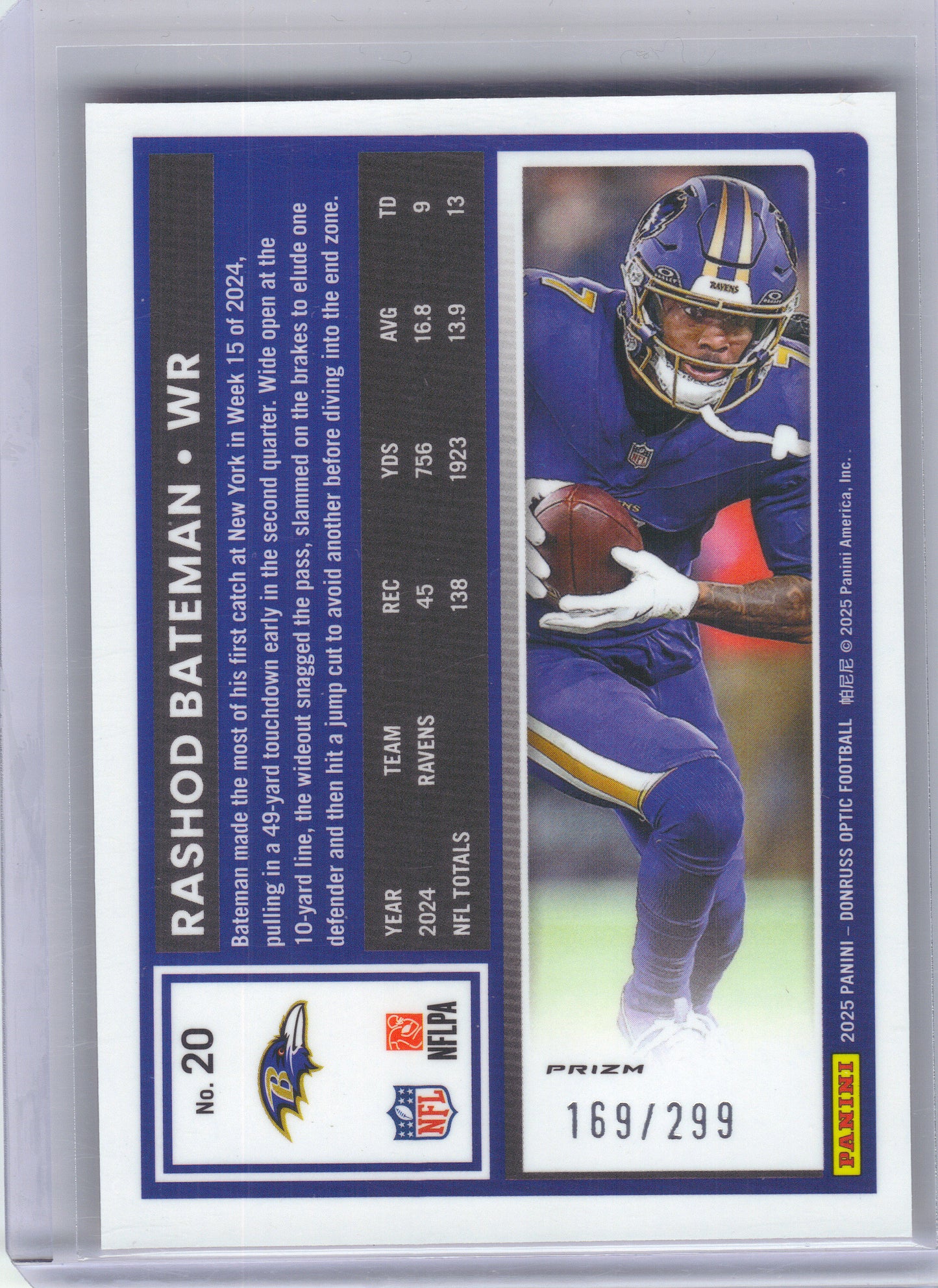 2025 Donruss Optic #20 Rashod Bateman Orange #/299 Baltimore Ravens SN