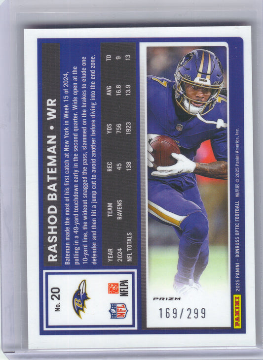 2025 Donruss Optic #20 Rashod Bateman Orange #/299 Baltimore Ravens SN