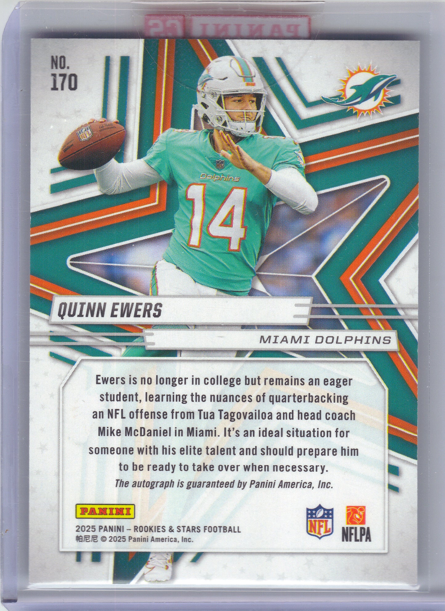 2025 Panini Rookies & Stars #170 Quinn Ewers Rookie Signatures Miami Dolphins RC,AU