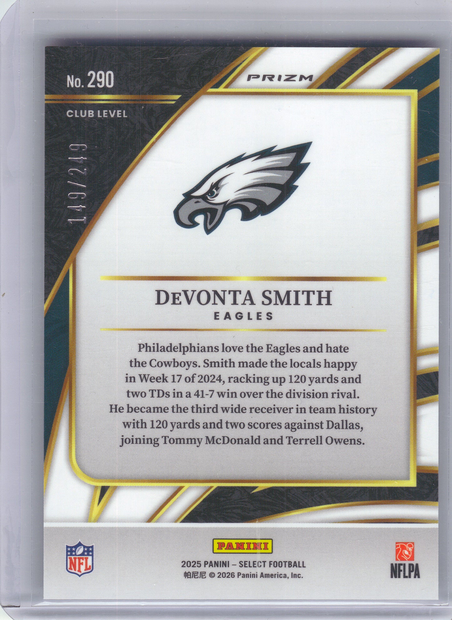 2025 Panini Select #290 DeVonta Smith Tri-Color Prizm #/249 Philadelphia Eagles SN