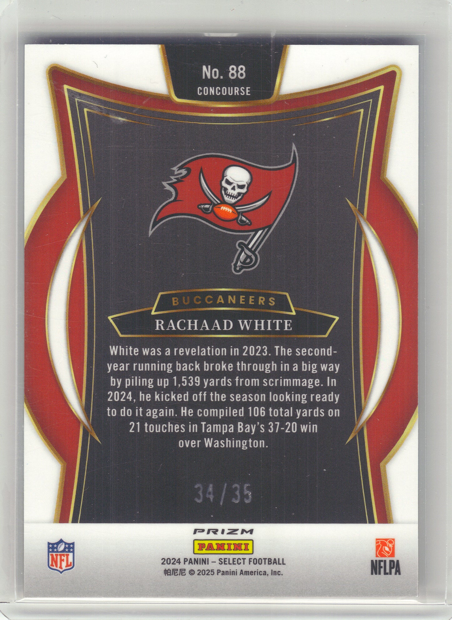 2024 Panini Select #88 Rachaad White Blue & Orange Prizm Shock #/35 Tampa Bay Buccaneers SN