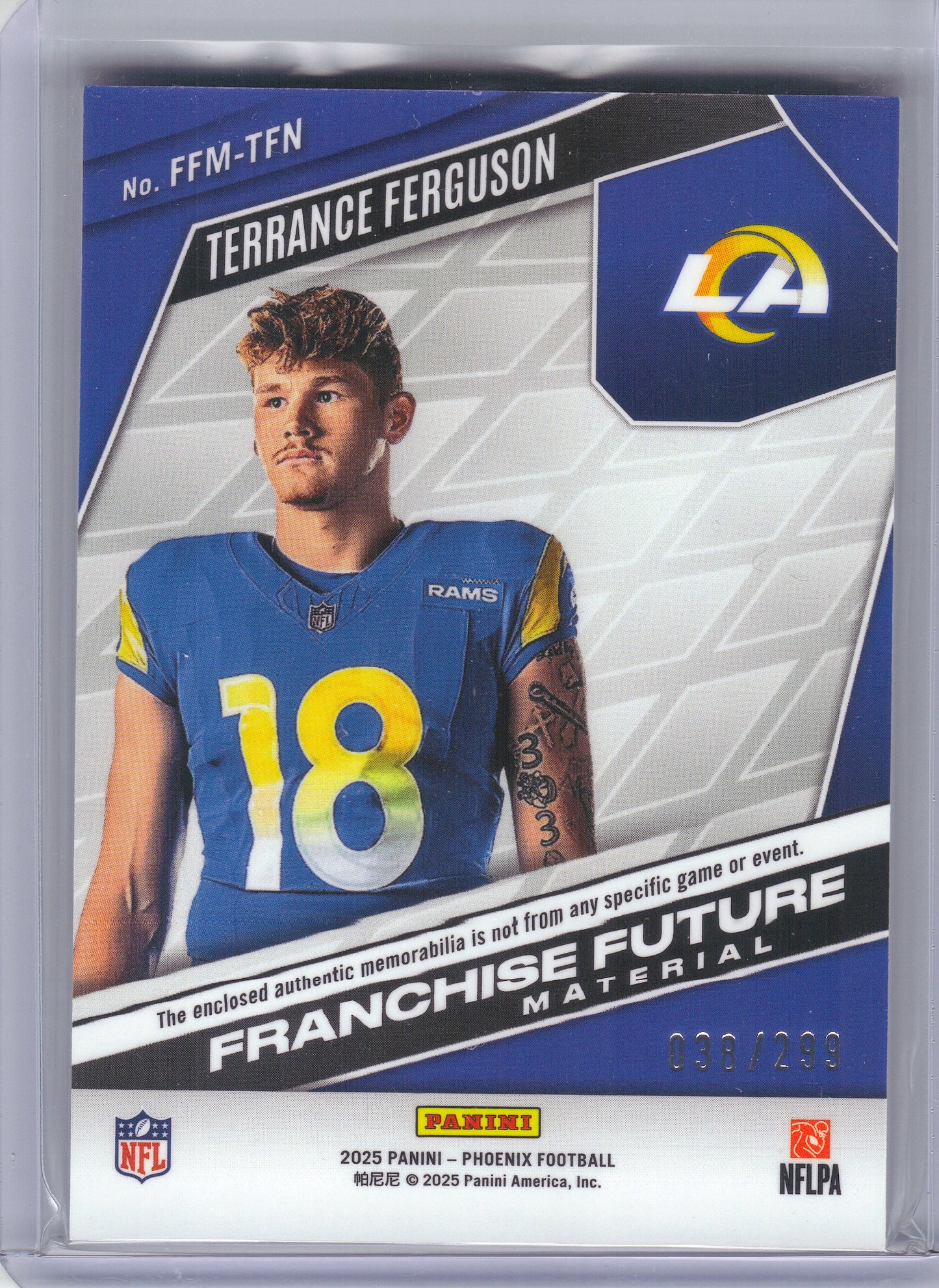 2025 Panini Phoenix #FFM-TFN Terrance Ferguson Franchise Future Material #/299 Los Angeles Rams SN,MEM