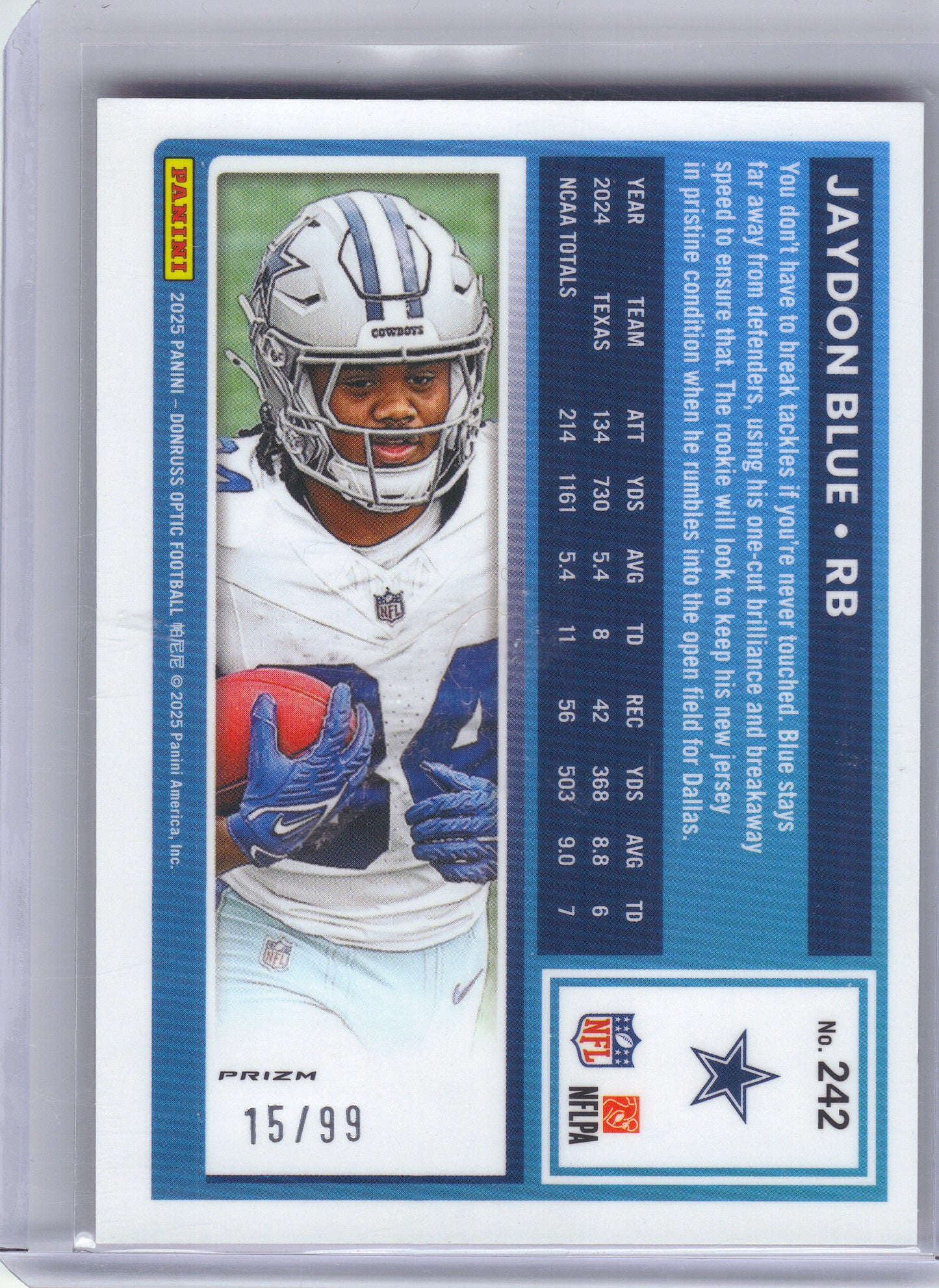 2025 Donruss Optic #242 Jaydon Blue Pink Velocity #/99 Dallas Cowboys SN,RC