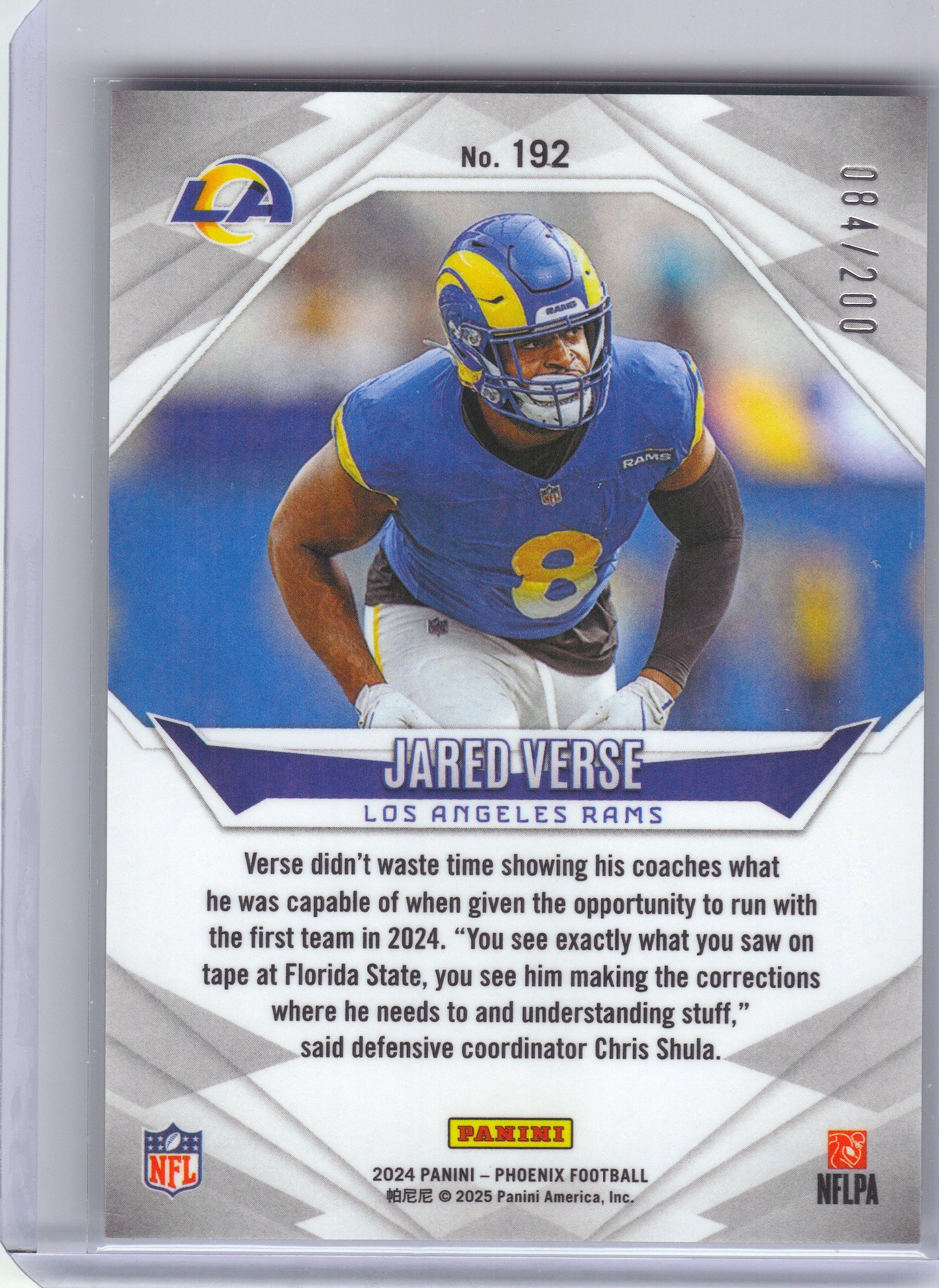 2024 Panini Phoenix #192 Jared Verse Pulsar #/200 Los Angeles Rams SN,RC