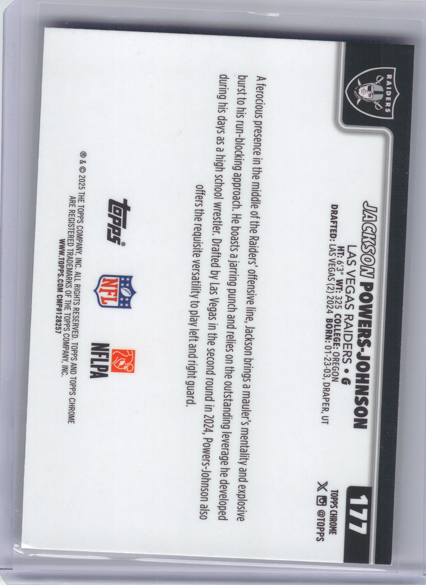 2025 Topps Chrome #177 Jackson Powers-Johnson Football Leather Refractor Las Vegas Raiders