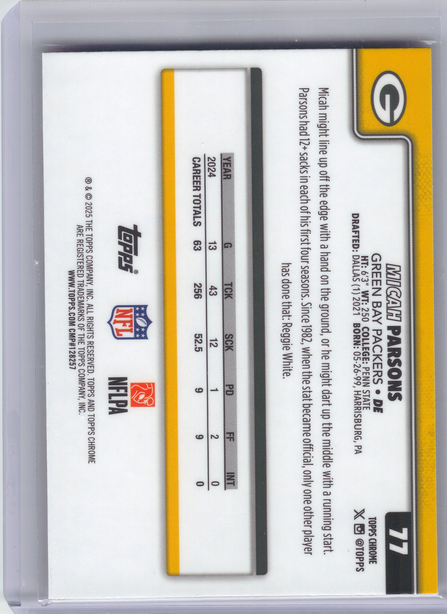 2025 Topps Chrome #77 Micah Parsons Hot Pink X-Fractor Green Bay Packers