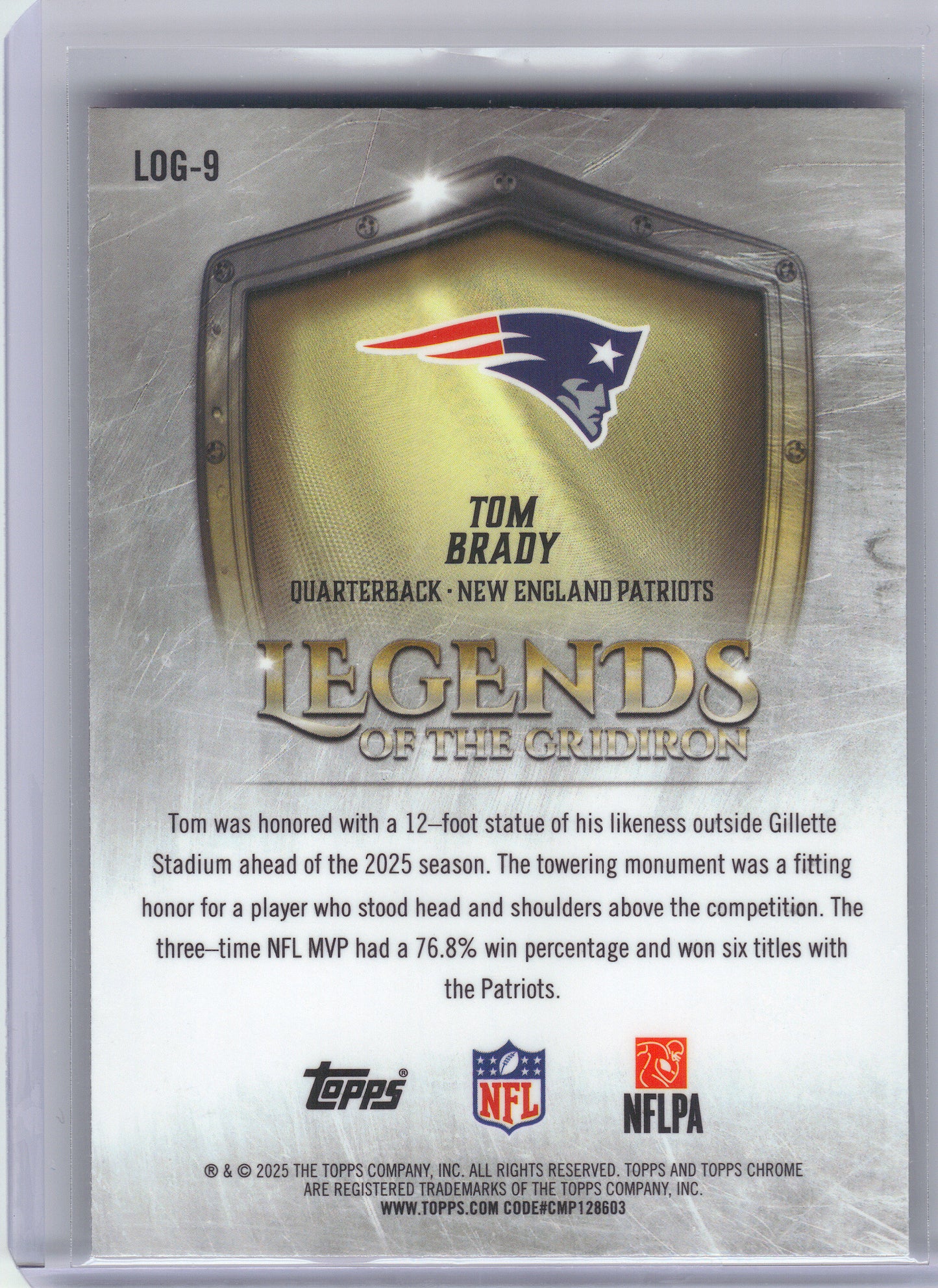 2025 Topps Chrome #LOG-9 Tom Brady Legends of the Gridiron New England Patriots