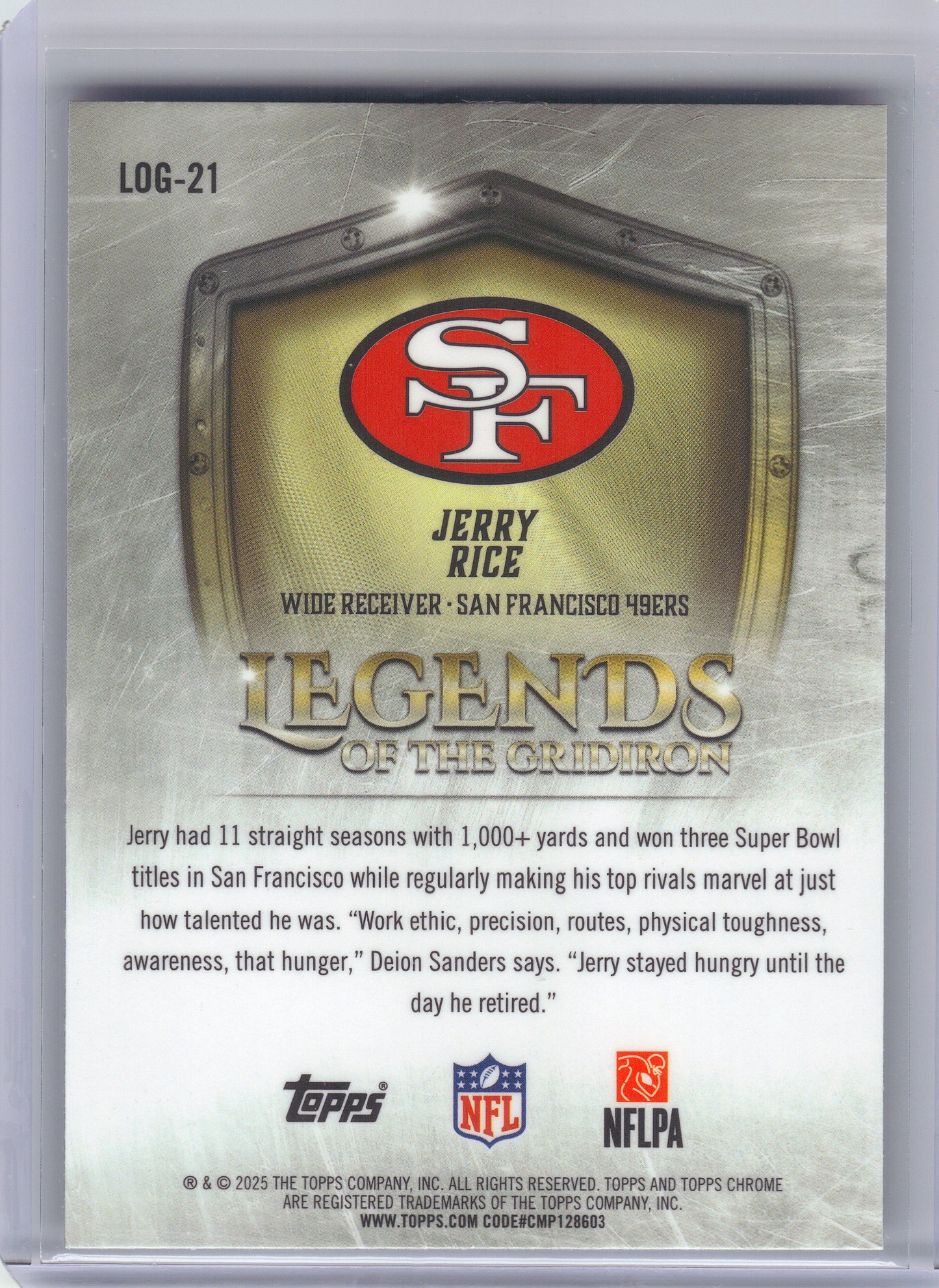 2025 Topps Chrome #LOG-21 Jerry Rice Legends of the Gridiron San Francisco 49ers